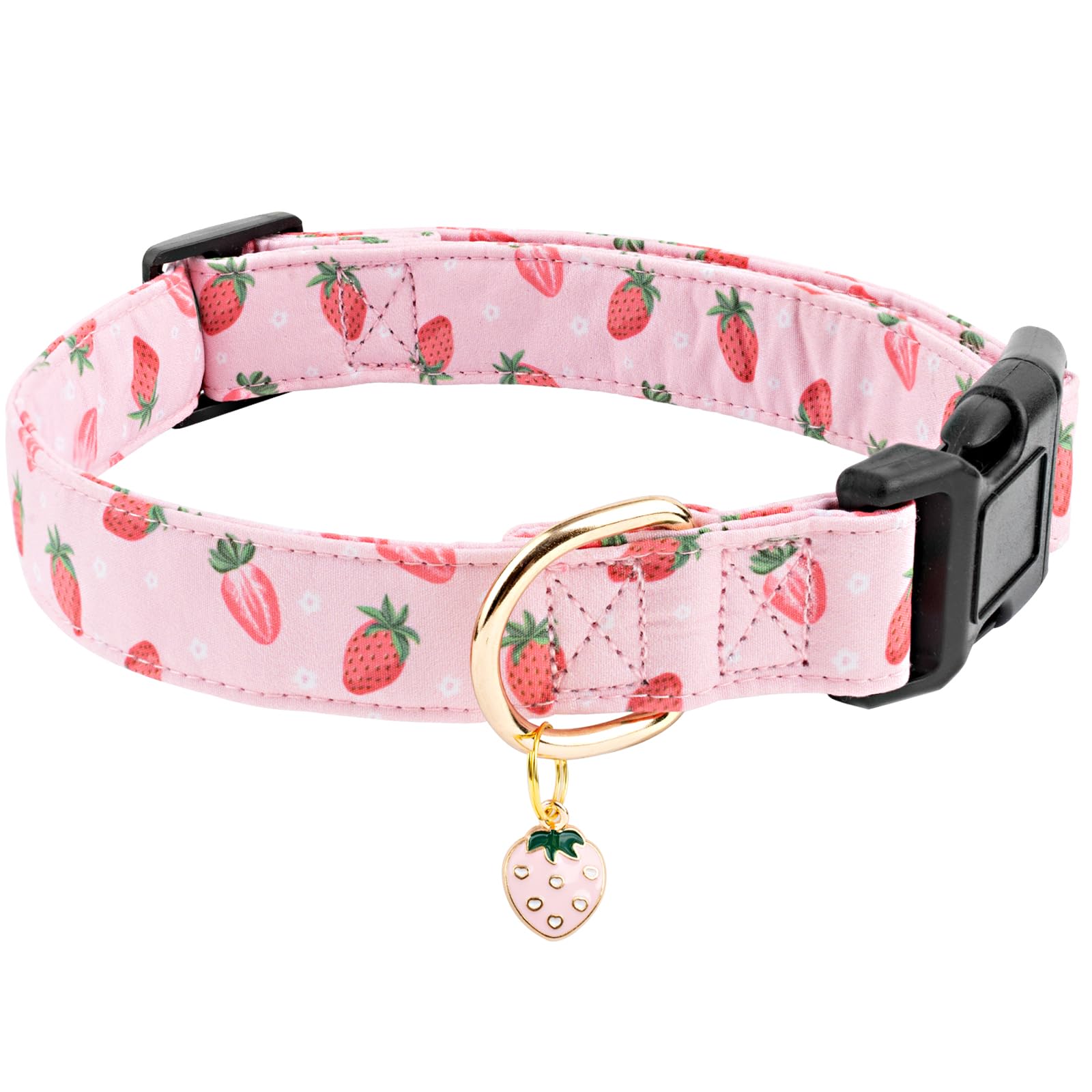 Faygarsle Pink Strawberry Print Cotton Dog Collar for Small, Medium, Large Boys Girls Dogs L