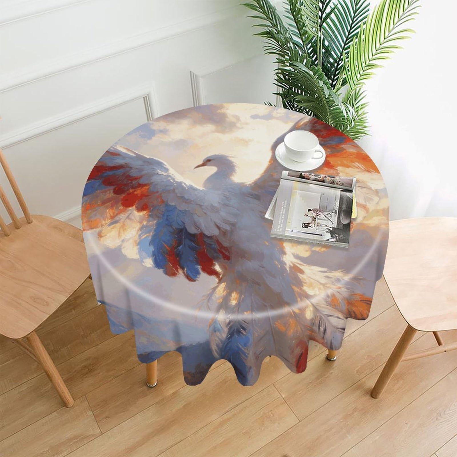 FodPand Plumage Dreamscape Round Tablecloth - 60 Inch Premium Polyester Table Cloth, Fashion Wrinkle Resistant Decorative Table Cover for Dining Kitchen Party Buffet Tables