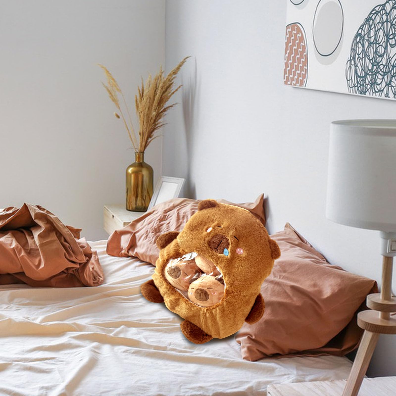 Generico Cuscino Per Capybara, Generico Peluche Capibara con 3 mini Capibara Peluche, morbide bambole Capibara regalo di compleanno