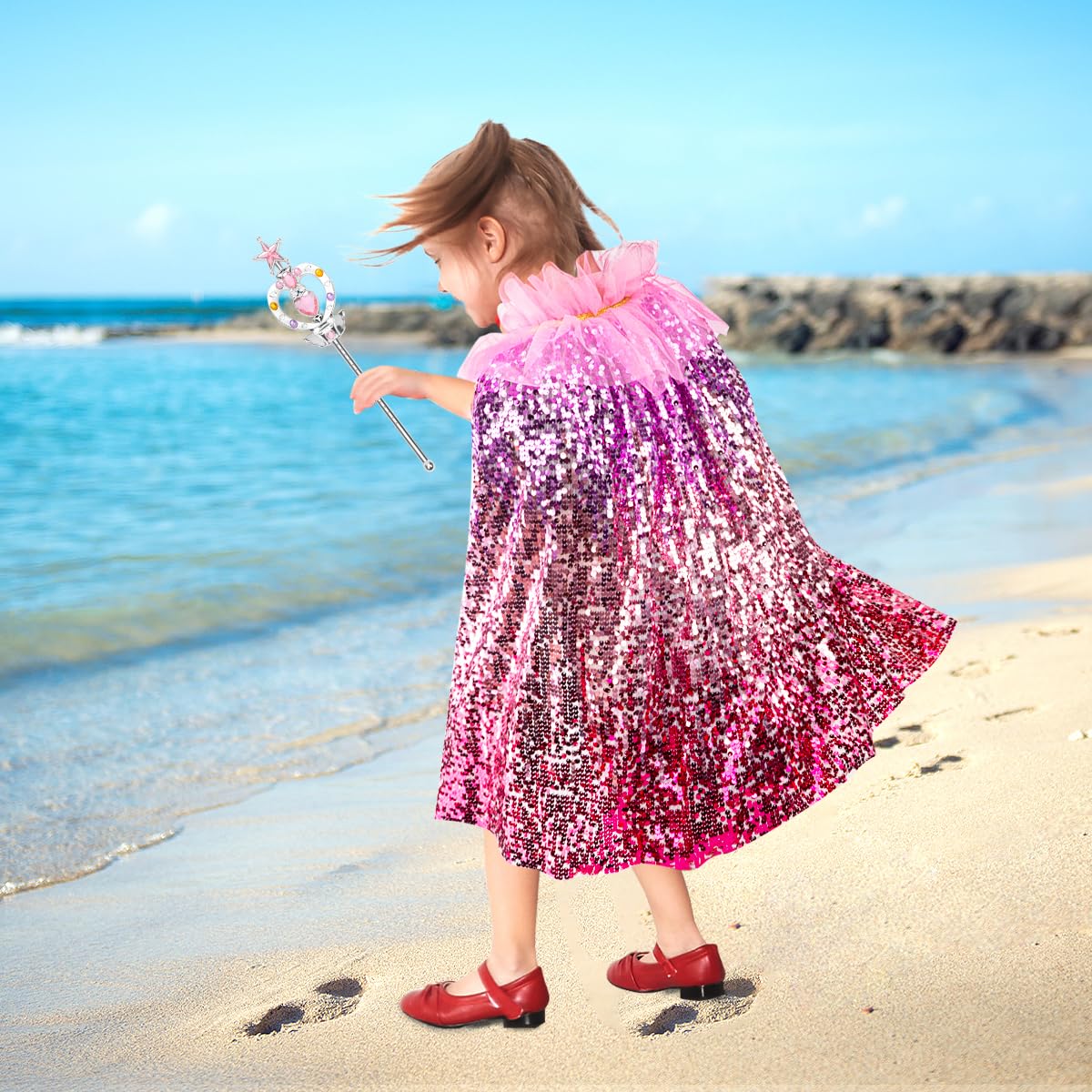 Meland Principessa Dress Up per ragazze 3-8, mantello rosso principessa (rosso)