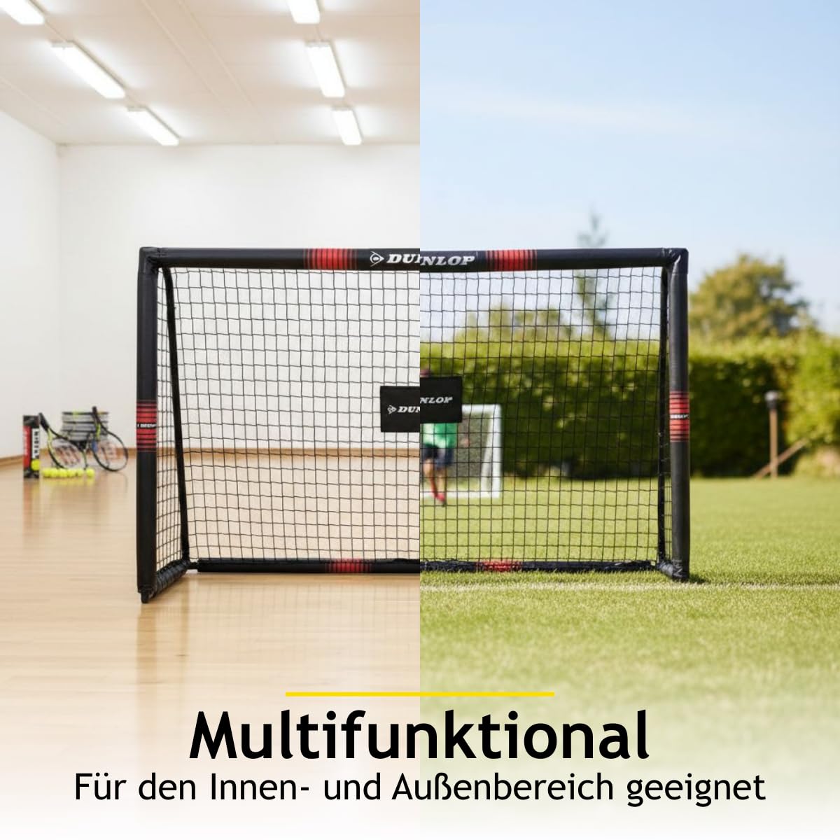 Dunlop Fußballtor - Fussballtor 300 x 200 x 90 cm - Fußball Tor - Fussballtore für Garten Kinder und Erwachsene - Fussball Trainingszubehör Innen und Außen - Metall - Schwarz/Weiß