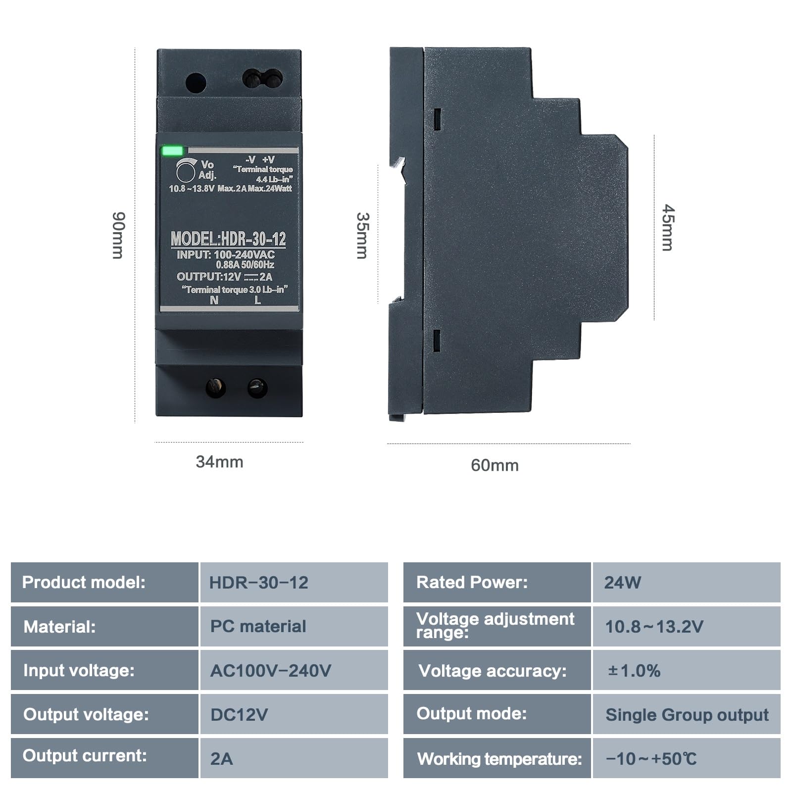 BuyWeek Alimentation sur Rail DIN 30 W 12 V 2 A, transformateur d'alimentation sur Rail AC vers DC, entrée AC 100 V-240 V, Sortie DC 12 V