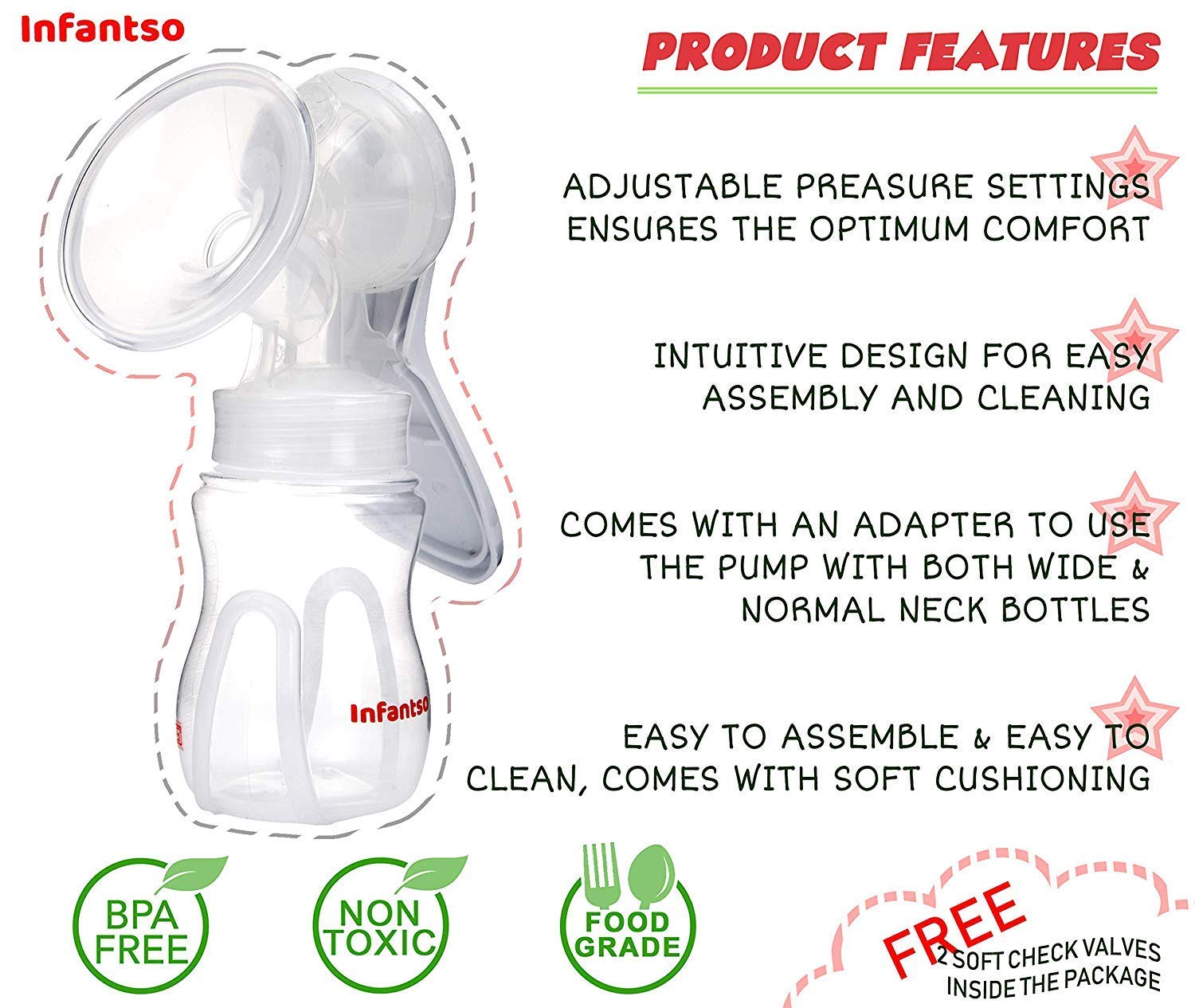 U-grow Handmilchpumpe - Manuelle Brustpumpe Stillen Milchsammler - BPA-frei Milchpumpe