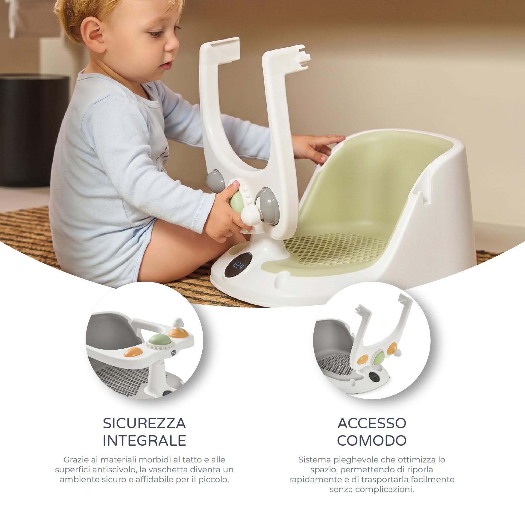 MS BabyWorld - Seggiolino da doccia per bambini, antiscivolo, per bambini, con temperatura da 6 a 24 mesi, sedia per vasca o doccia, con barra per un facile posizionamento del bambino