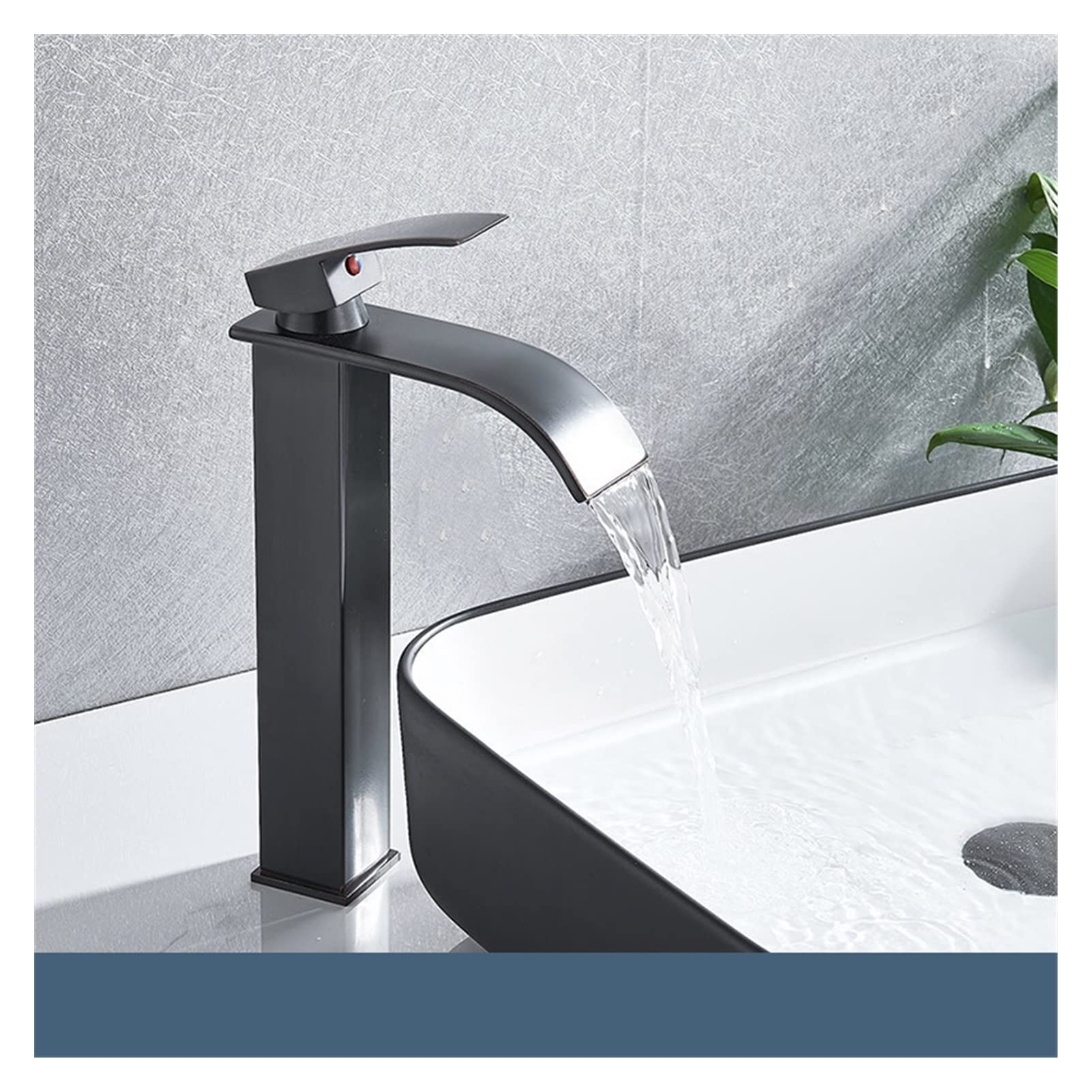 Mooilko Matte Black A Waterfall Square Bathroom Basin Faucet Brass Material Surface Blackened Deck Installation Hot And Cold Water Basin Sink Faucet Easy To Install(Matte Black A)