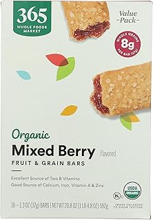 365 by Whole Foods Market, Organic Mixed Berry Fruit and Grain Bars, 20.8 Ounce, 16 Count