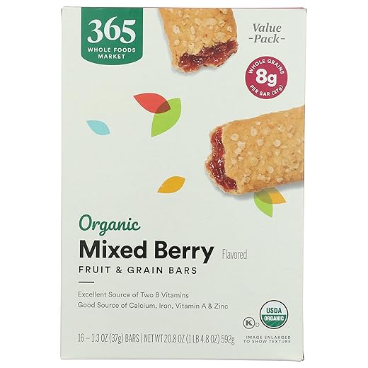 365 by Whole Foods Market, Organic Mixed Berry Fruit and Grain Bars, 20.8 Ounce, 16 Count