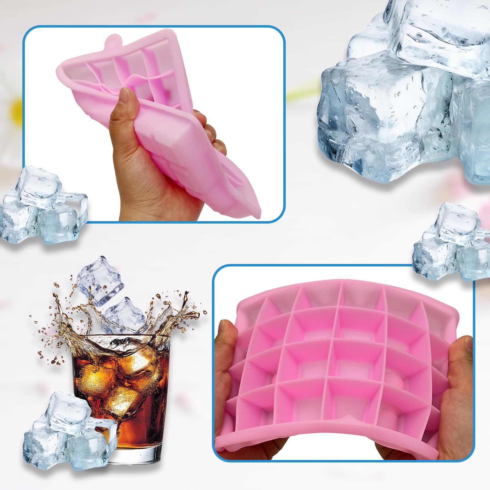 Bliceon 2 Pcs Silicone Ice Cube Tray, 24 Square Ice Cube Moulds with Lid - Image 4