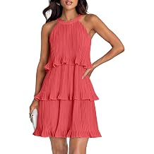 ZESICA Womens 2026 Summer Halter Cocktail Dresses Sleeveless Ruffle Tiered Chiffon Pleated Wedding Guest Mini Dress