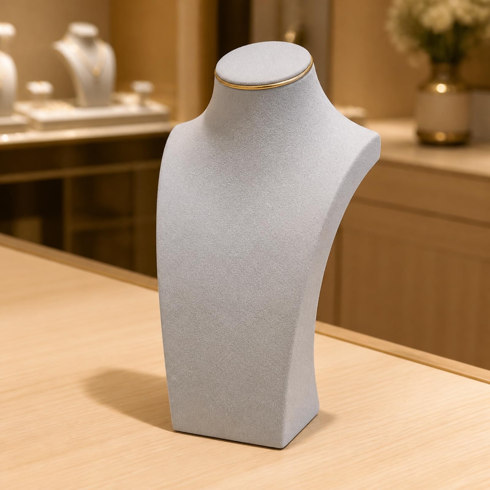 Support Mannequin Buste Blanc de Qualité, Moyen, Présentoir De Bijoux Buste De Mannequin, Couleur Gris Clair, Modèle ED03203, Dimensions 14x7x26cm
