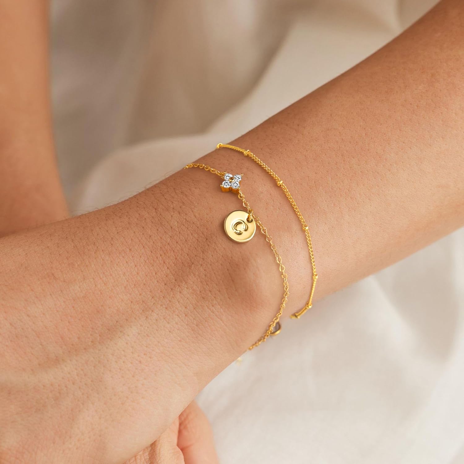 M MOOHAM Valentines Gifts for Her Teen Girls - Dainty Four Leaf Clover Bracelet for Women Trendy Personalized Initial Bracelet for Teen Girls Jewelry Valentines Gifts for Women - Image 4