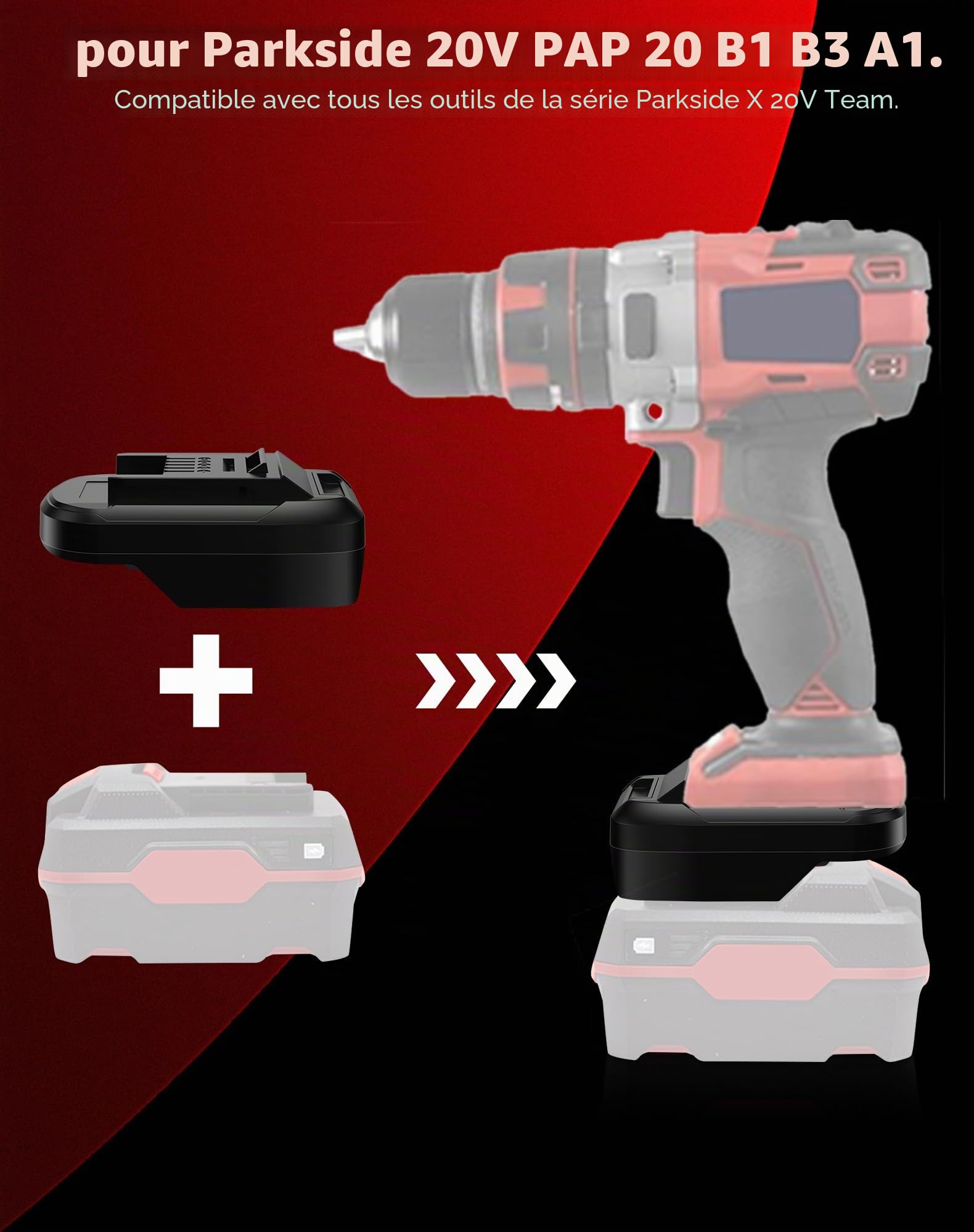 Adaptateur de batterie pour Parkside 20 V compatible avec batterie Einhell 18 V