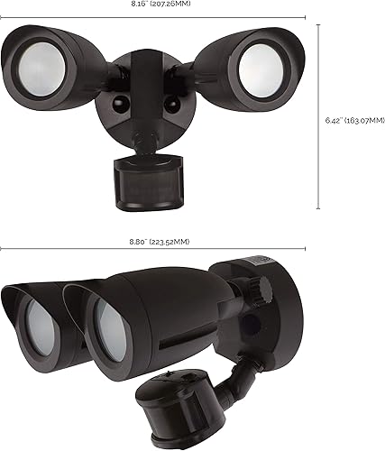 Miniatura 4 de Satco 65713 Luz de inundación de seguridad de doble cabeza de bala, con sensor de movimiento, 3000K, bronce