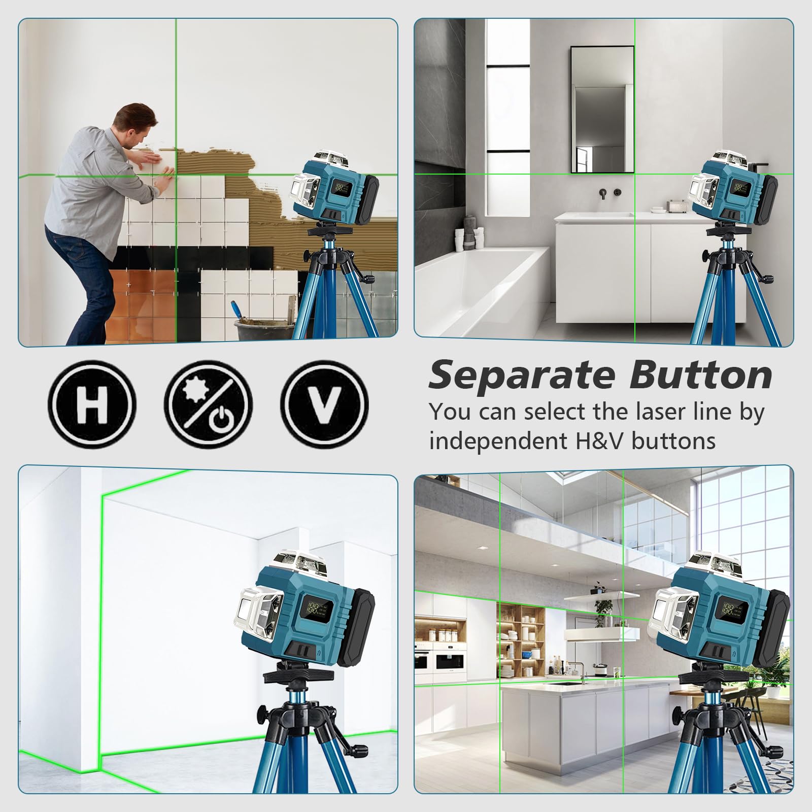 Laser a croce con treppiede, laser a croce 4D 16 linee, colore verde, con 2 batterie da 3000 mAh, livella a bolla 4 x 360°, autolivellante, laser a linea con indicatore LED e acqua IP54