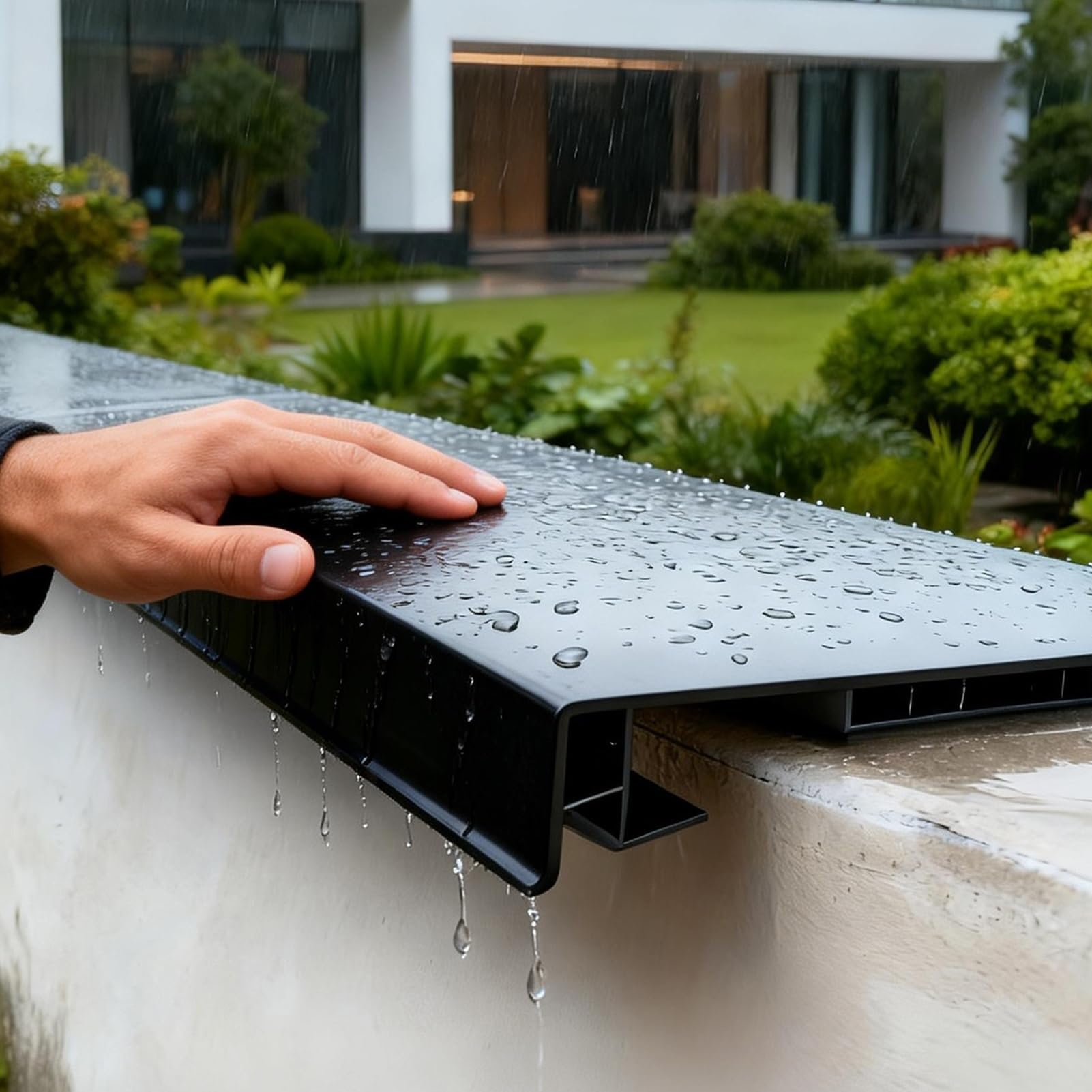 Coprimuro Esterno in Alluminio con Canale per Strisce LED | Scossalina a Muro Copri Muretti Esterni con Gocciolatoio Profilo di Copertina per Balcone Giardino(L 23.6",W 8 3/4")