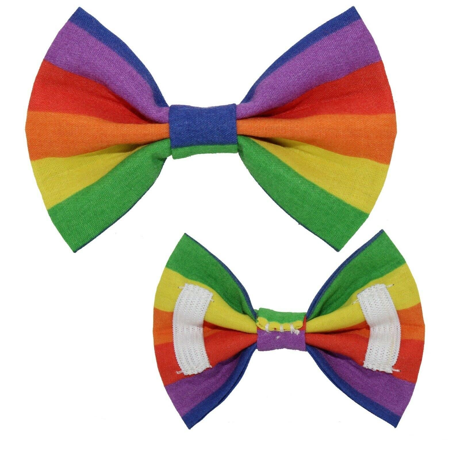 New Dogs Bow Tie Rainbow Lgbt Stripes Elastic Band attach COLLAR ACCESSORY Handmade UK (Medium)