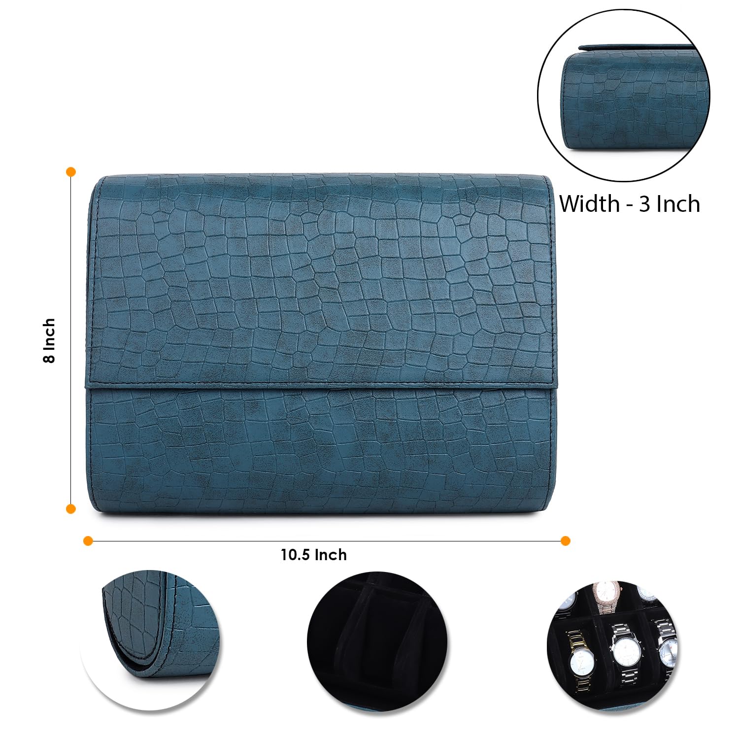 essart Scatola per orologi di alta qualità a 8 scomparti, per uomini e donne, in pelle PU, organizer rotondo per orologi da viaggio, con serratura e cuscino WR-1018-Croco-verde