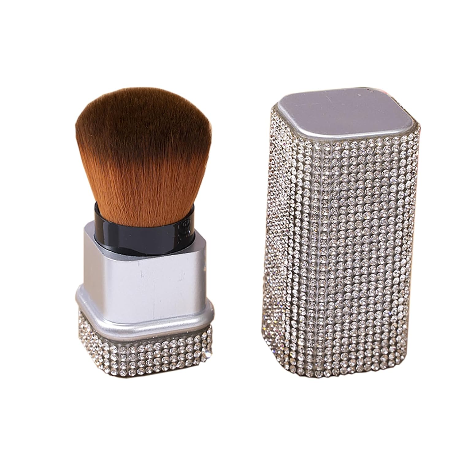 Makeup Brushes,Rhinestone Foundation Brush Diamond Bling Retractable Powder Brush for Loose Powder,Face Blush,Bronzer,Buffing,Highlighter Flawless Powder Cosmetics (Silvery)
