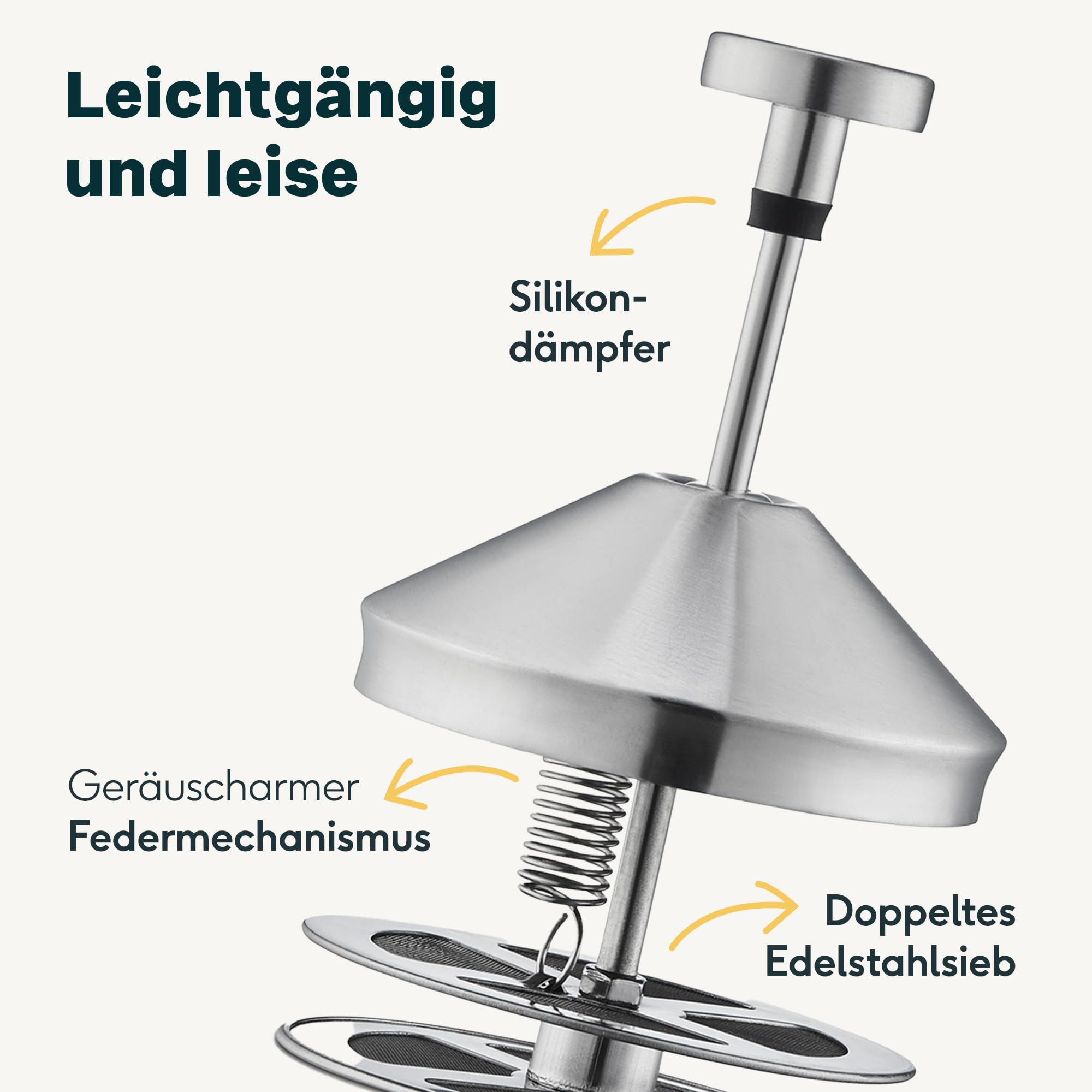 SILBERTHAL Milchaufschäumer Manuell Edelstahl - 400ml - Perfekter Milchschaum dank doppeltem Sieb und speziellem Drückmechanismus