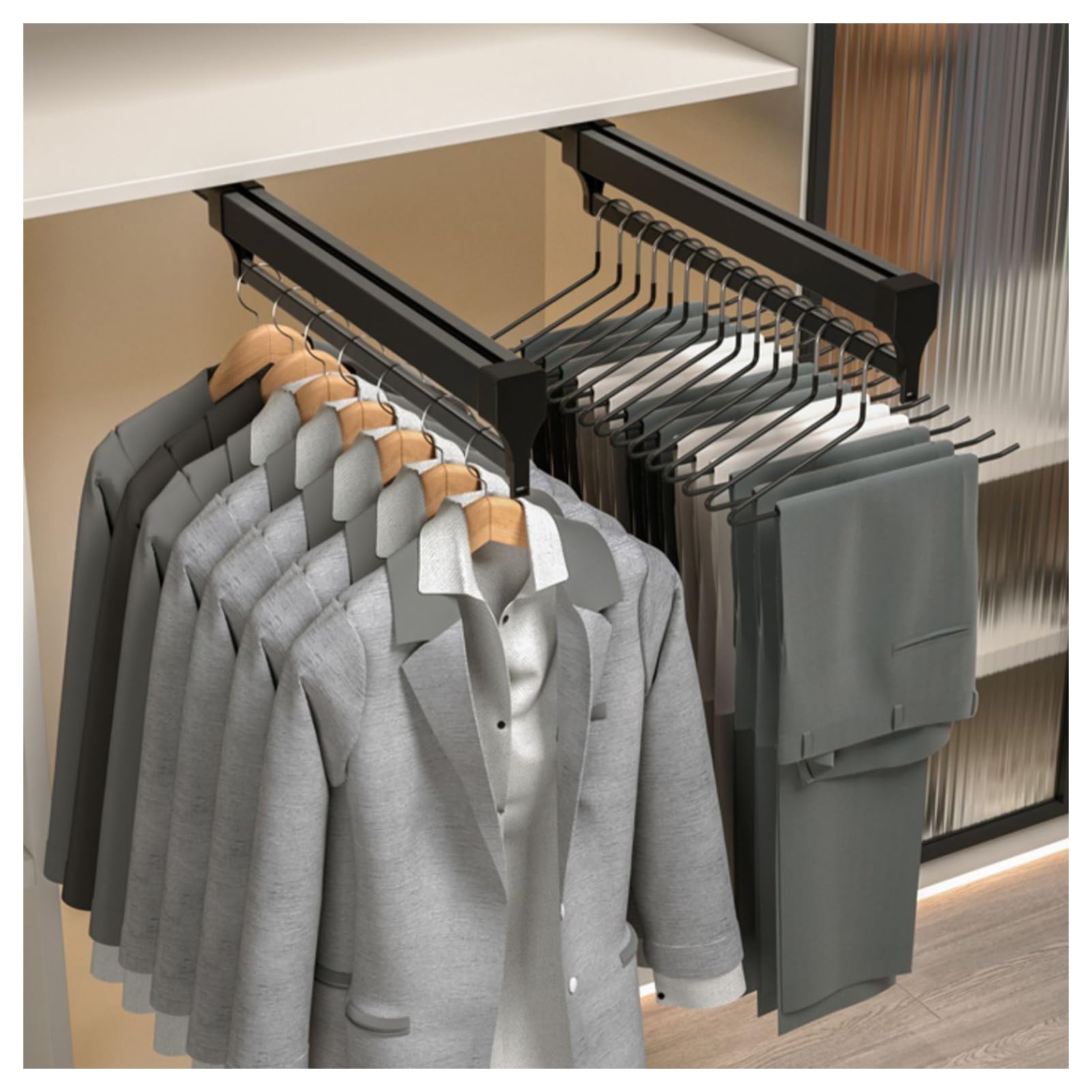 SBCGFY Extendable Pull Out Trouser Rack Space Saving Wardrobe Organizer 25kg Capacity for Pants and Clothing Storage 56cm/22inch Perfect for Closet Efficiency,31cm/12.2inch