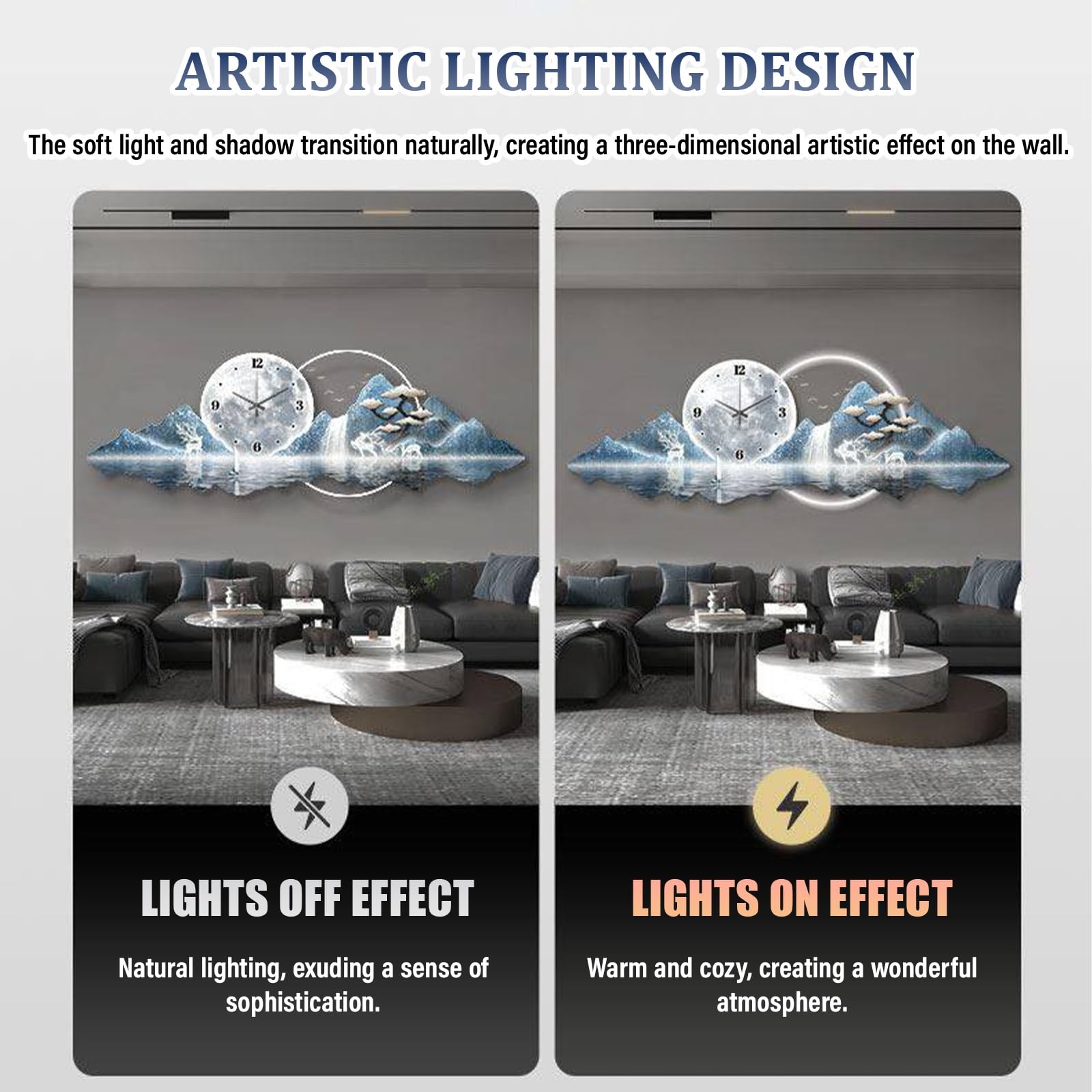 Orologio Da Parete Moderno Decorativo 3D Con LED, Movimento Silenzioso, Decorazione Murale Sospesa Con Alimentazione A Spina, Ideale Per Soggiorno, Camera Da Letto, Cucina E Ufficio