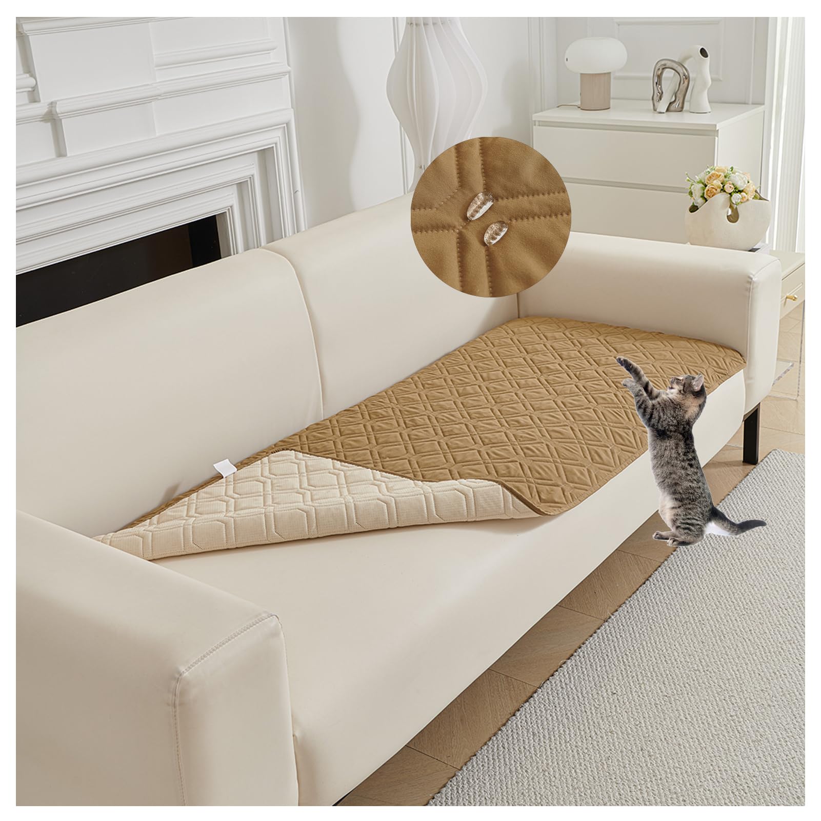OREZAUQS Bedspreads Waterproof Bed Sheet Cover Pet Hair Resistant Bed Sheet Cover for Dog and Cats Washable Reversible Scratch Proof Furniture Protector Dog Bed Cover (Khaki,210 * 305cm)