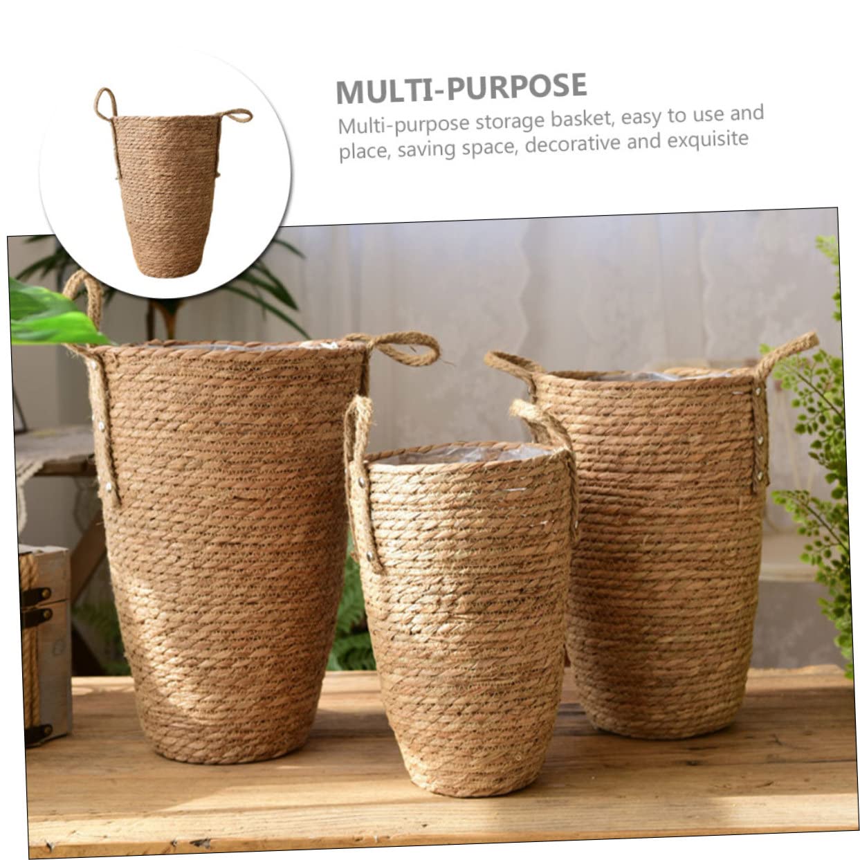 UPKOCH Panier à Fleurs Tressé en Paille, Grand Modèle Décoratif