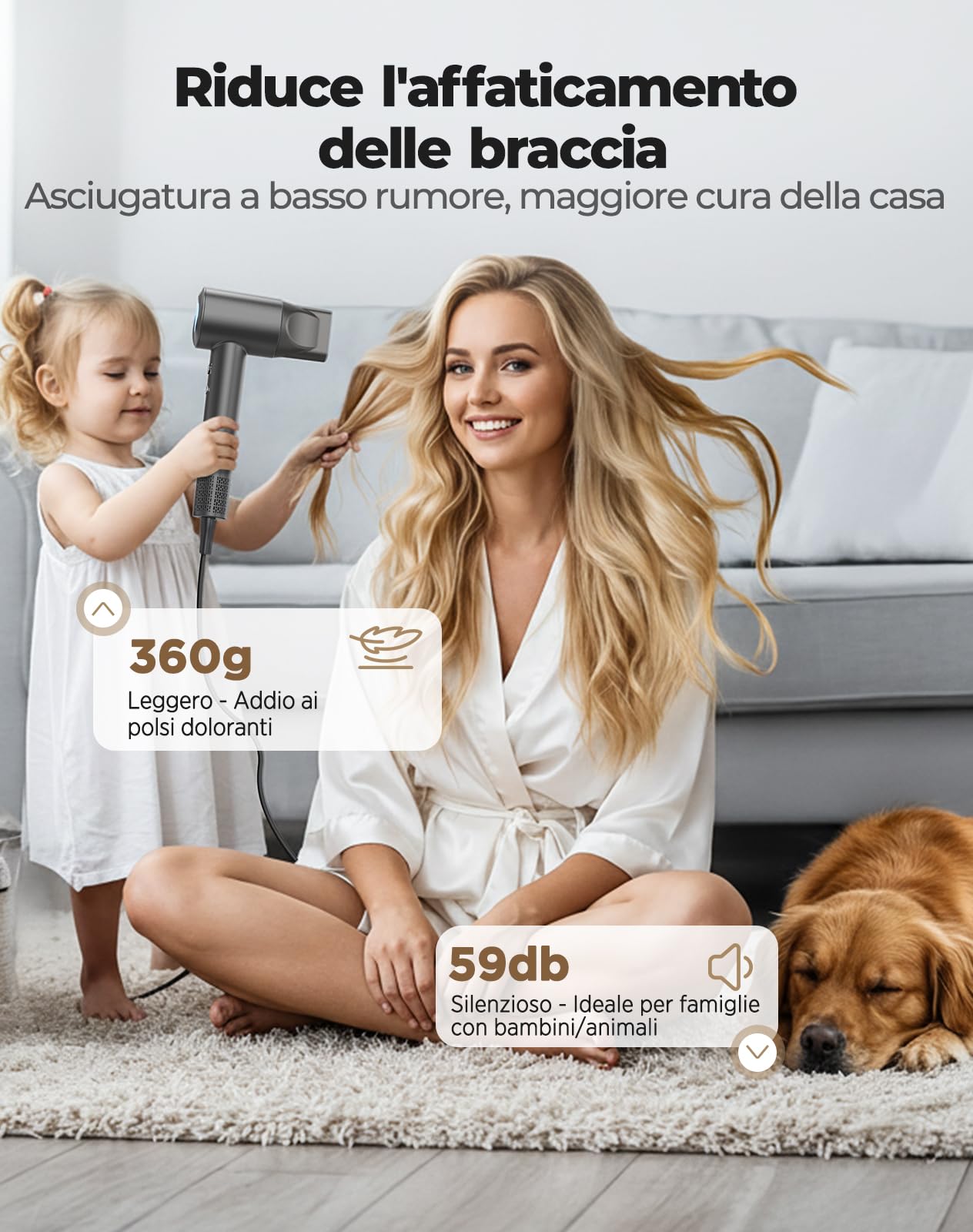 Haokoo Phon Capelli Professionale ad Alta Velocità - 150.000 RPM Asciugacapelli Ionico, Asciugatura Veloce con Controllo Termico, 8 Impostazioni con Diffusore, per Casa, Viaggio