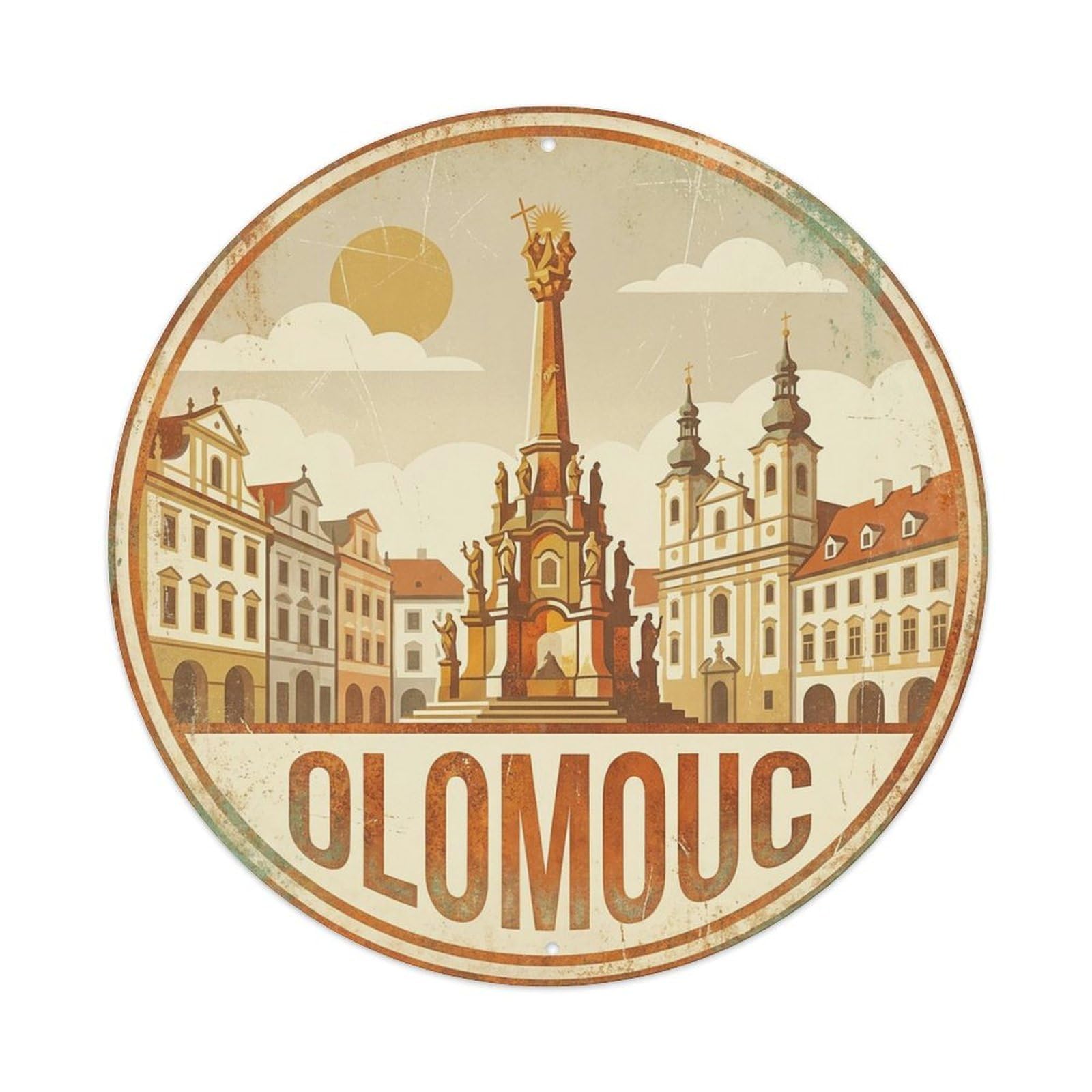 Travel Vintage Czechia Olomouc Vintage Metal Tin Sign Plaque Wall Decor for Cafe, Club Bar, Office, Garden Metal Poster 8x8Inch