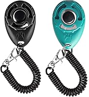 Vista 1 de Clicker de entrenamiento para perros con correa para la muñeca, duradero, ligero, fácil de usar, paquete de 2 (negro+azul nuevo)