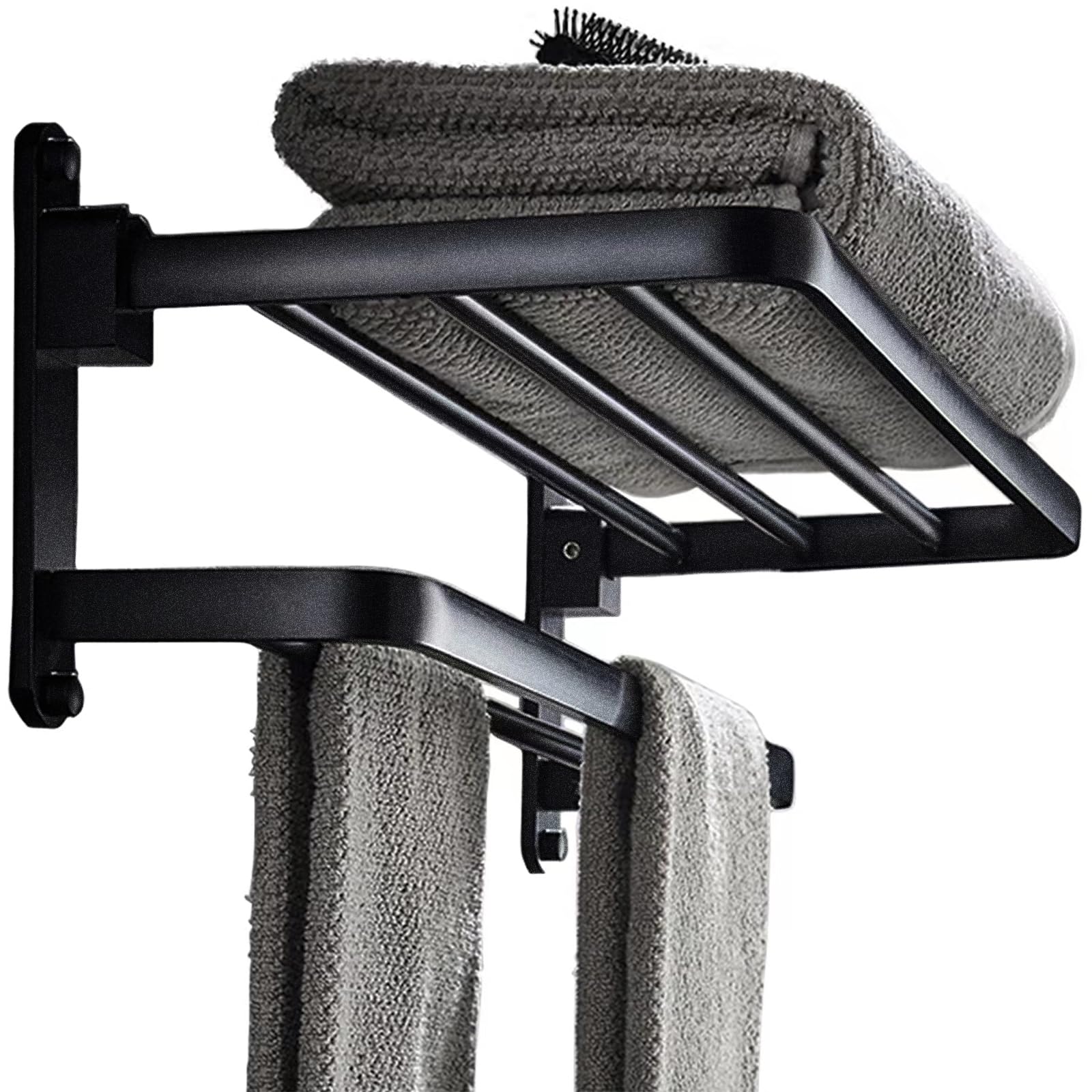 Bathroom Lavatory Towel Rack with Two Towel Bars,Frosted Black 24-Inch Towel Shelf with Towel Bar,Towel Holder 1011-FB-60 (Frosted Black Finish)
