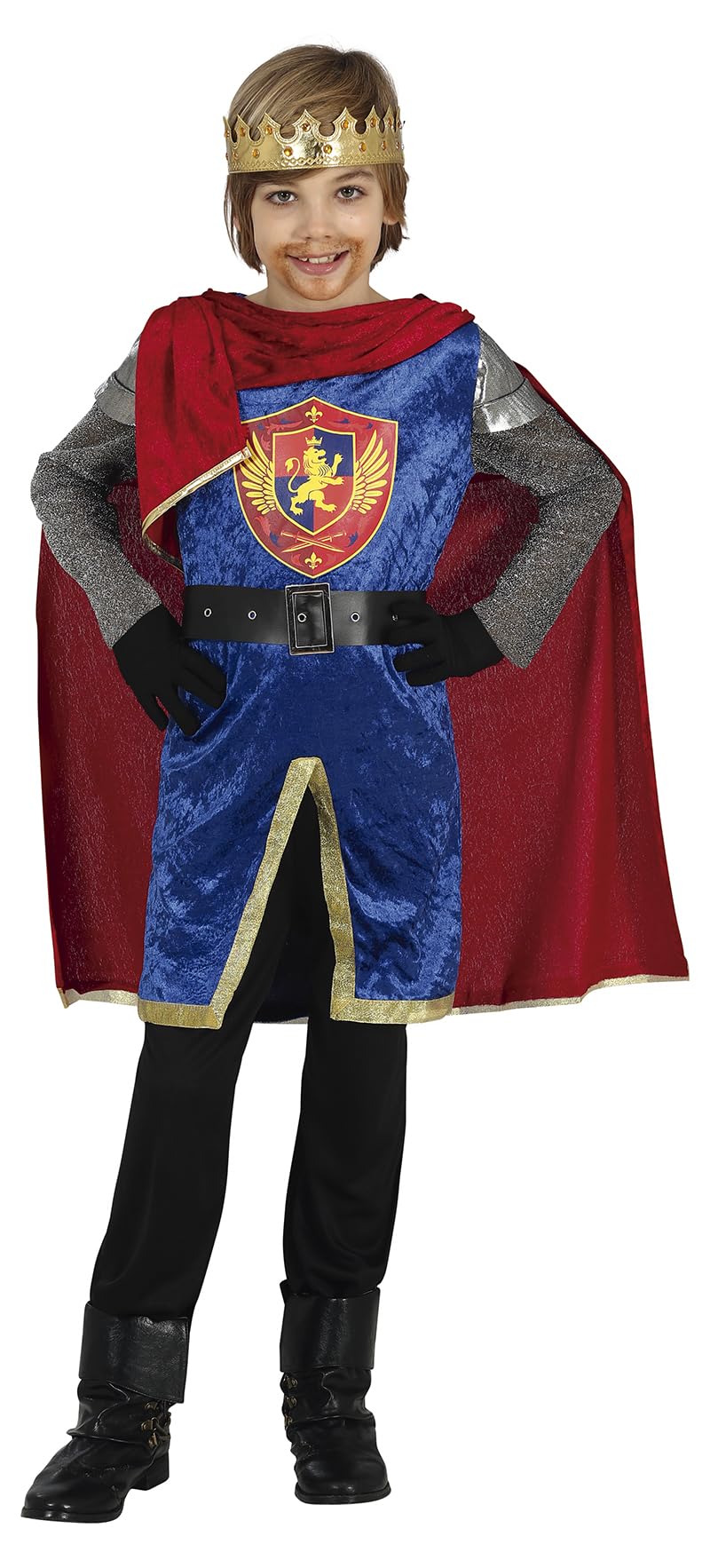 FIESTAS GUIRCA Medieval King Fancy Dress Costume Boys - Red and Blue Warrior with King Cape for Children 10-12 Years