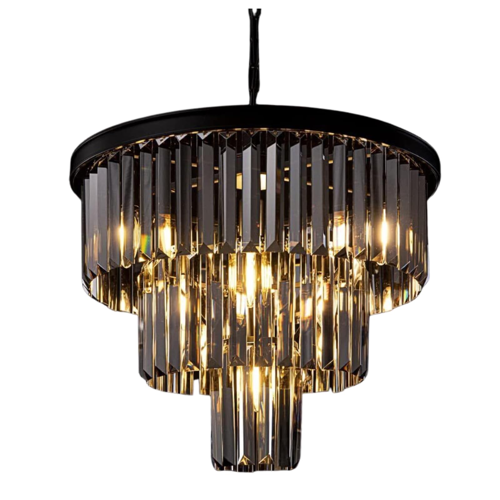 MOSSODOR Modern Crystal Gold and Smokey Grey E14 Bulb Based Chandelier Ceiling Light Pendant Light Lampshade (Smokey Grey)