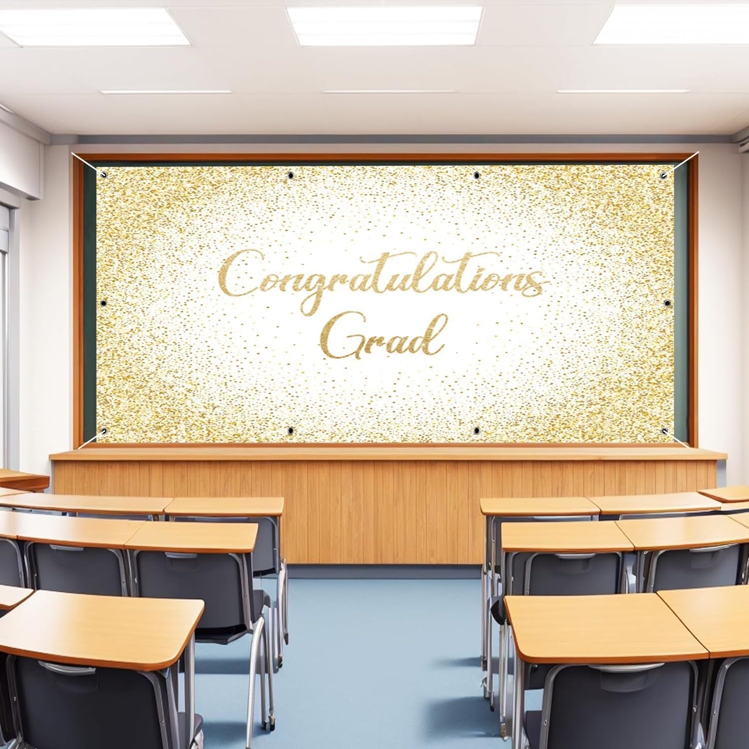 OERJU 2026 Graduation Garage Door Banner Decorations Gold and White Congrats Grad Garage Door Cover Congratulations Graduation Party Decor Supplies Indoor Outdoor Wall Cover Polyester Mural 7x16ft