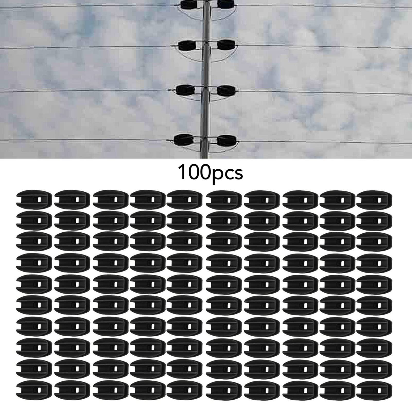 100 Piezas de Aislador de Valla Eléctrica, Resistencia a la Intemperie Contra la Lluvia, Aislador de Valla Electrónica de Pulso para Exteriores de Jardín(Negro)