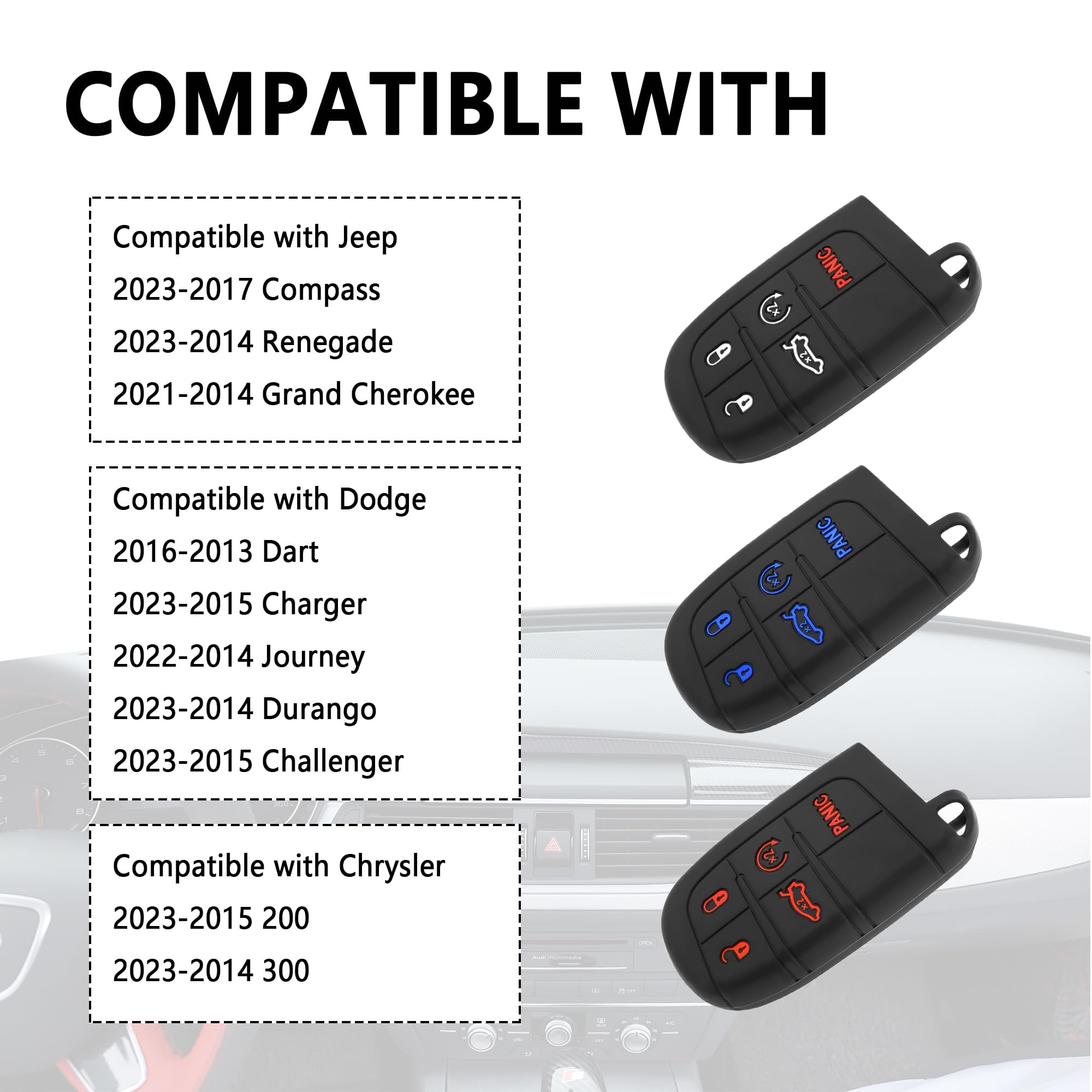 5 Buttons Car Key Fob Cover Key Fob Case Car Accessories Compatible with Jeep Dodge Chrysler Blue — view 7