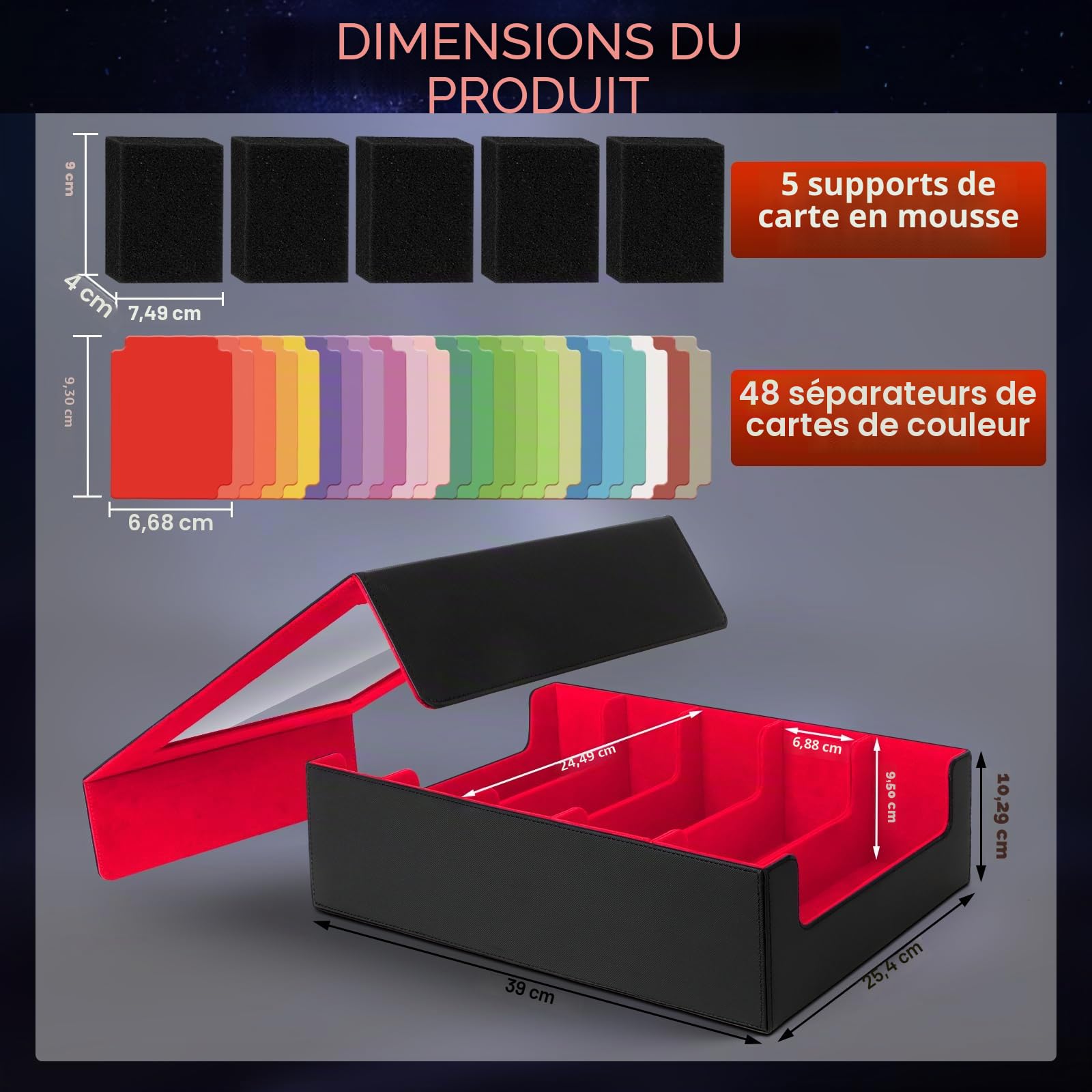 AOBOPLE Boîte de 5 Rangées Rangement de Cartes Pour 3900+ Cartes,Avec 48 Intercalaires et 5 Supports en Mousse,Boîte Rangement Carte Magnétiques de Qualité Supérieure,Rangement Cartes de Spor(Rouge)