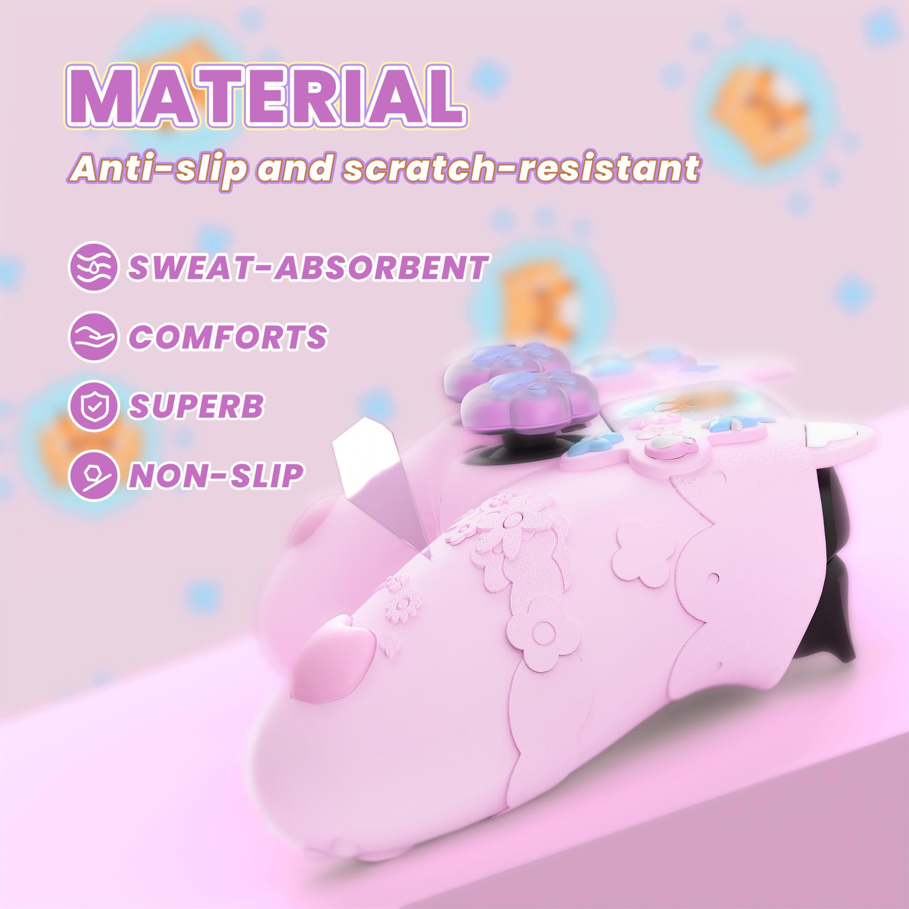 PlayVital Kawaii Funda de Silicona para ps5 Mando - Diseño de Panda Rojo Primaveral, con Tapas de Joystick y Pegatina, Antideslizante y Antigolpes, Compatible con Estación de Carga (Rosa Dulce)