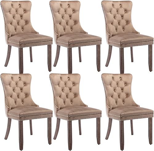 Miniatura 9 de Virabit Juego de 4 sillas de comedor sillas de comedor de terciopelo con respaldo de cabeza de clavo y ribete de anillo sillas de comedor tapizadas