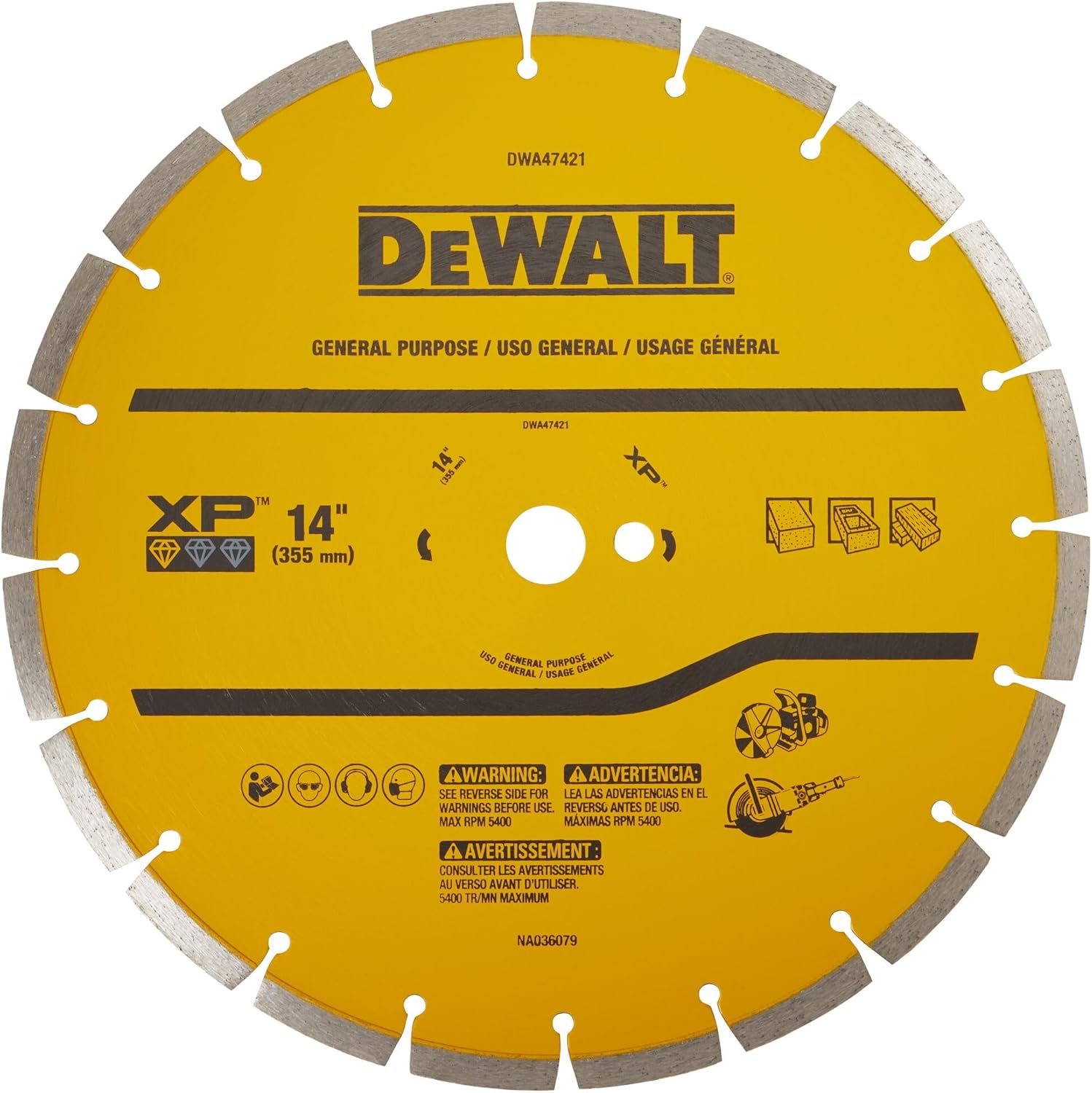 DEWALT 14 in Circular Saw Blade, Dry Wet, Segmented Rim Diamond Blade, 1 in Arbor Size, Extended Performance (DWA47421)