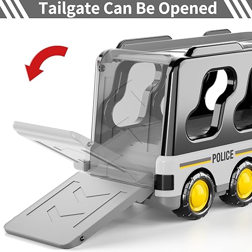 Miniatura 6 de Bennol Camión de policía 5 en 1 para niños de 1, 2, 3, 4, 5 años, vehículos de rescate de policía, autos, camiones, autobús, helicóptero para niños