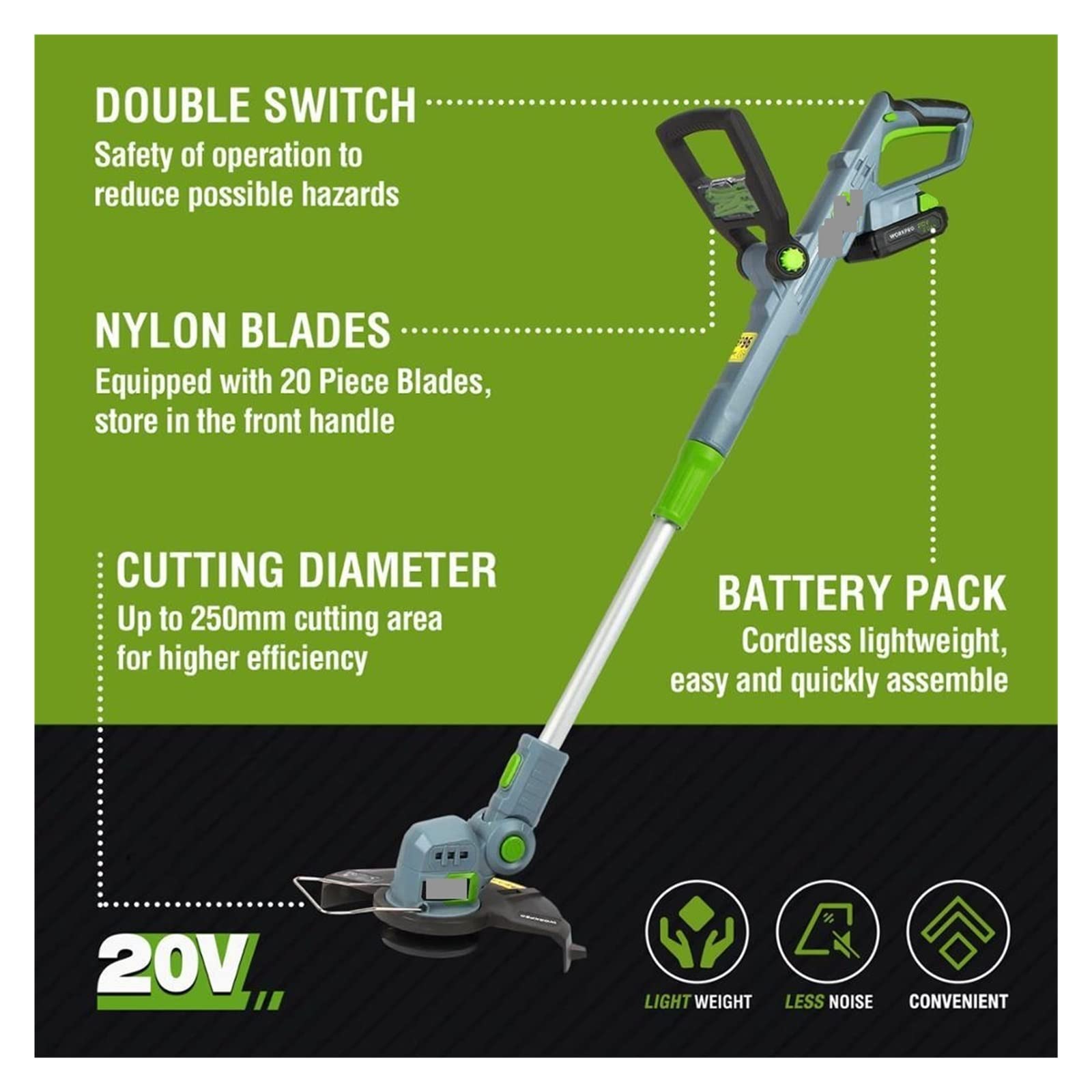 Cortacésped eléctrico de 20V, cortacésped inalámbrico, Cortador de Hilo de liberación automática, Herramientas de poda de jardín con 20 Cuchillas de Repuesto