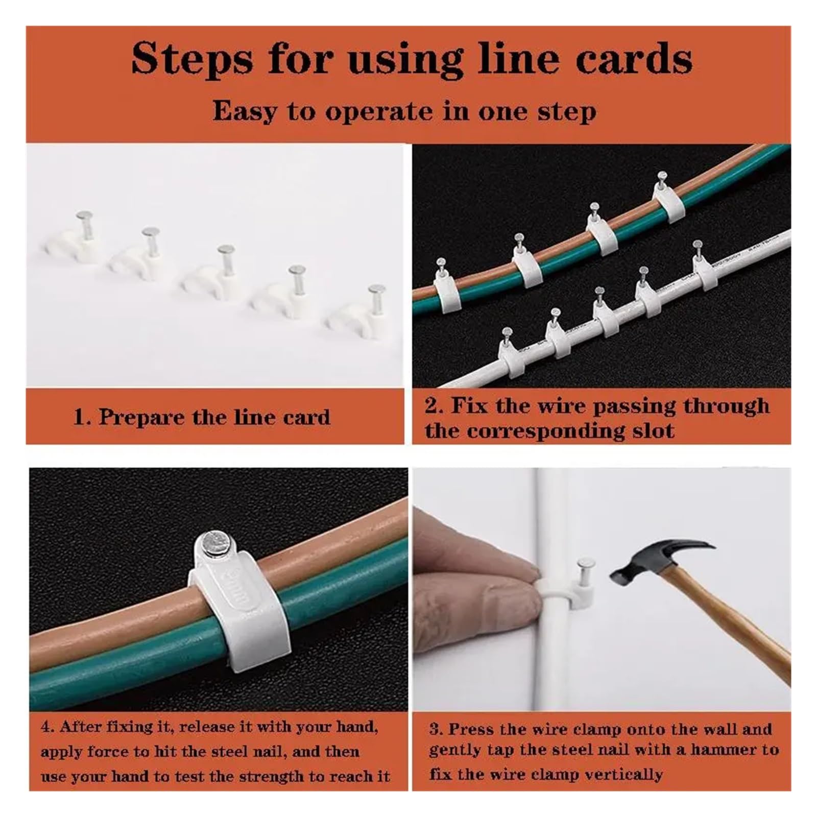 Clips for cables con clavos, for redondos de acero, blancos, 4-12 mm, 100 unidades(Internal Width 10mm)