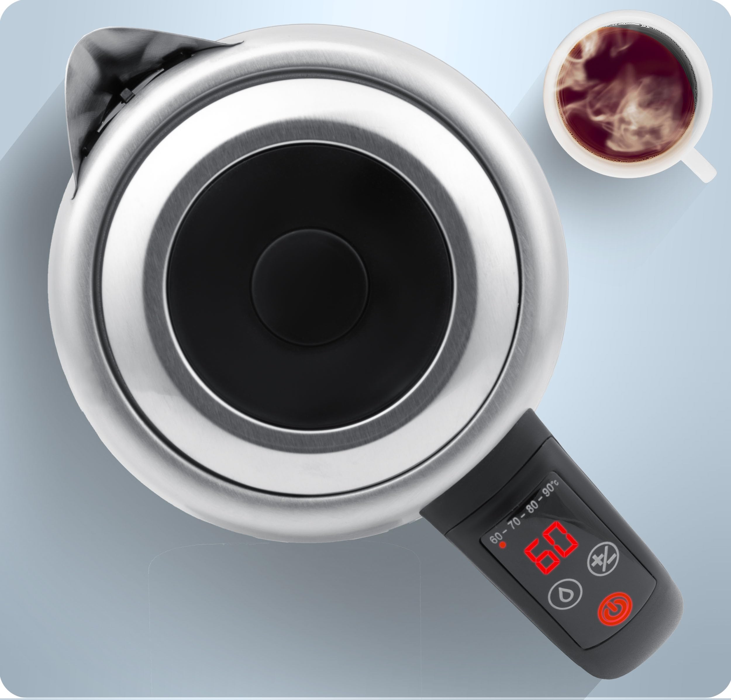 Berdsen Hervidor eléctrico con control de temperatura 60-100 °C - cristal LED - pantalla táctil - 2200 W - 1,7 l - acero inoxidable - plata y negro