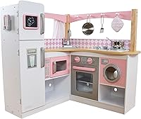 KidKraft Grand Gourmet Corner Wooden Play Kitchen with Washer, Chalkboard, Curtains & Accessories - Pretend Play for Ages 3+