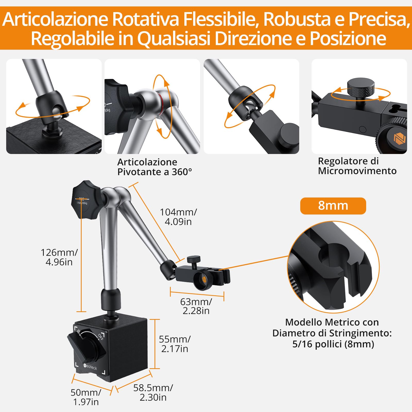 Neoteck Kit Millesimale Professionale: Comparatore Digitale 0.001mm + Base Magnetica 80kg, Indicatore di Precisione 0.001mm con Display LCD, Funzione Zero per Officina CNC