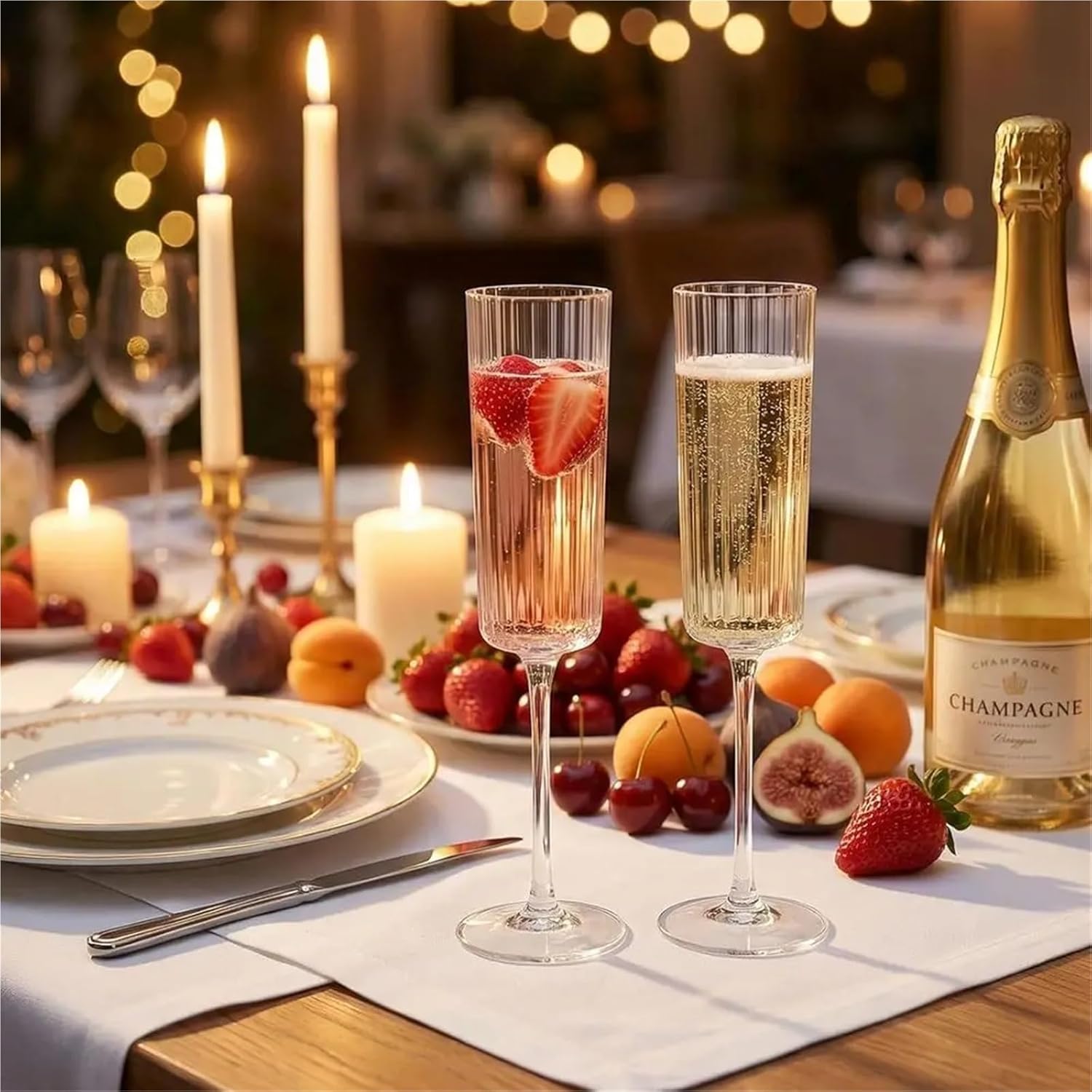 Plastic Champagne Flutes Disposable 36 Pack 6oz Clear Ribbed Disposable Champagne Flutes with Long Stem for Parties