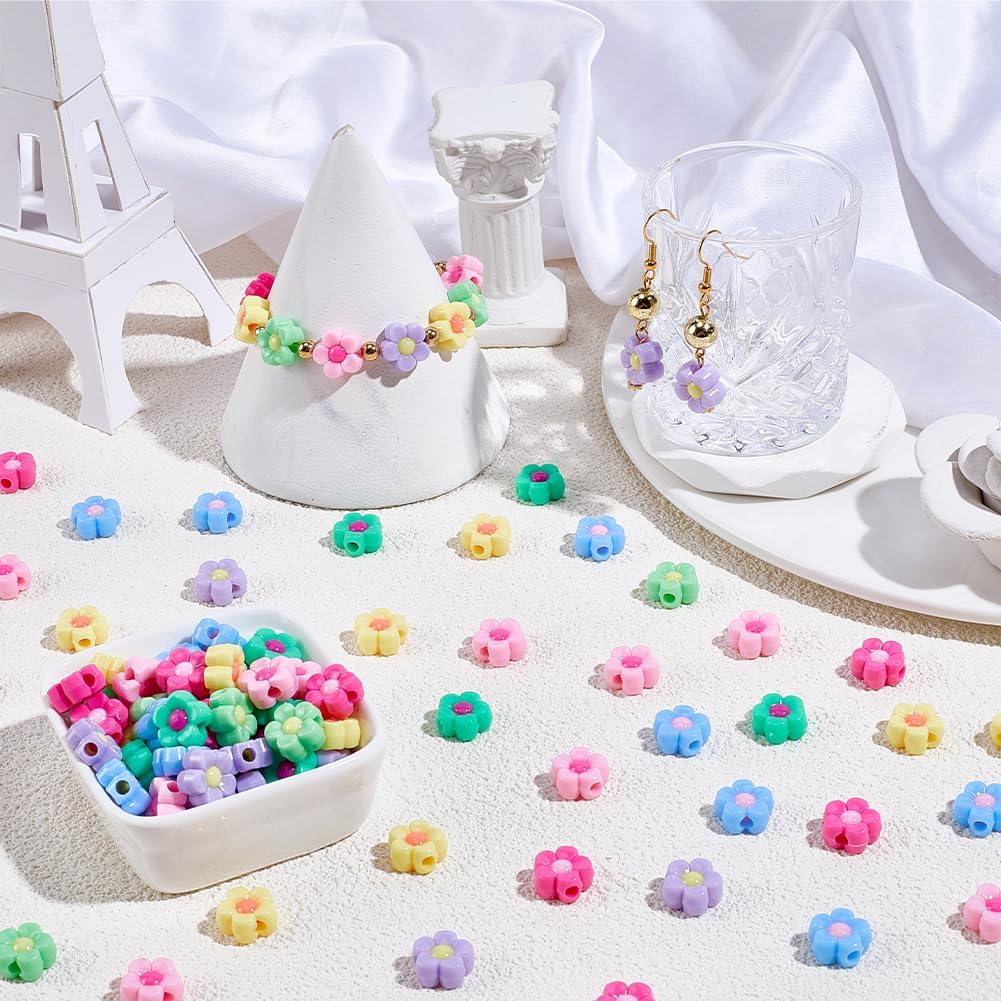 12MM 400PCS Acrylic Flower Beads with Hole Opaque Colorful Resin Flower Shaped Two Tone Plastic Charms Loose Spacer Bead for Jewelry Making Bracelets Necklaces Earrings DIY Crafts Supply - Image 4