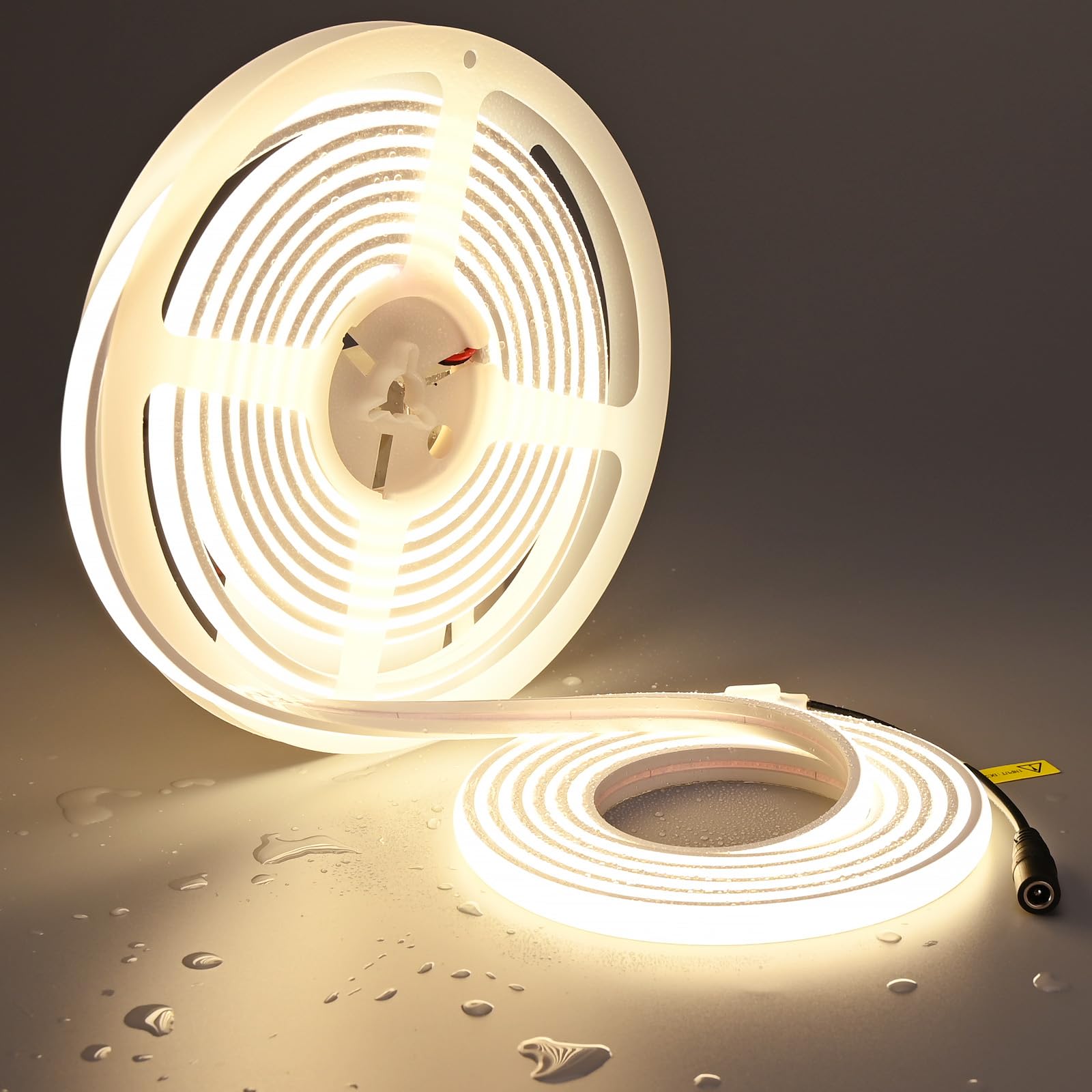 TOPAI COB LED Strip 5M Natural White Waterproof IP67, DC24V Ultra Bright 1200LM/M (11W/M), Diffused Neon LED Strip 4000K, CRI>92, 480LED/M Cuttable Self Adhesive for Indoor Outdoor Lighting