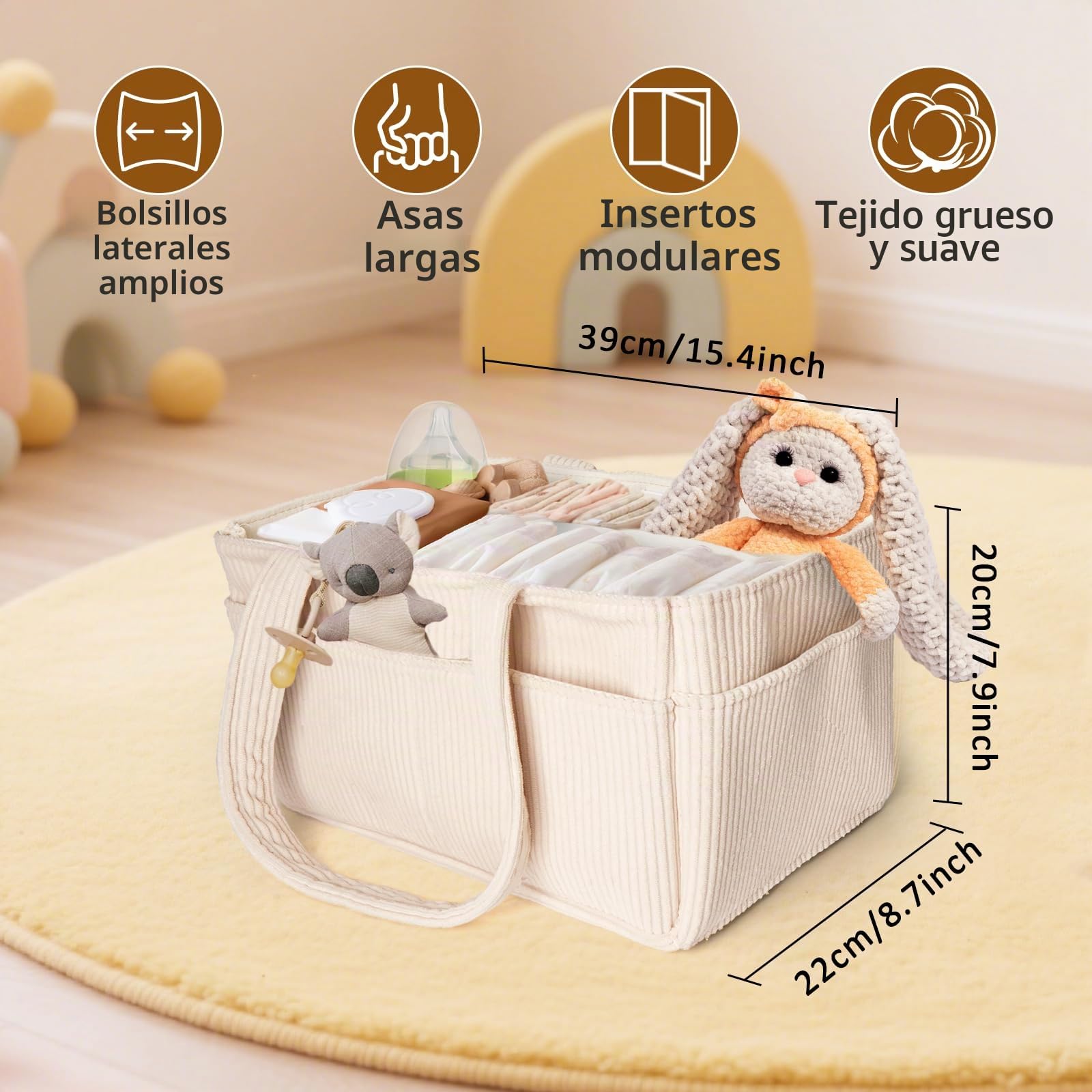 Cesta Organizadora Bebe, Organizador de Pañales para Bebé con Compartimentos Intercambiables, Organizador de Cambiador para Bebé, Regalo para Recién Nacidos